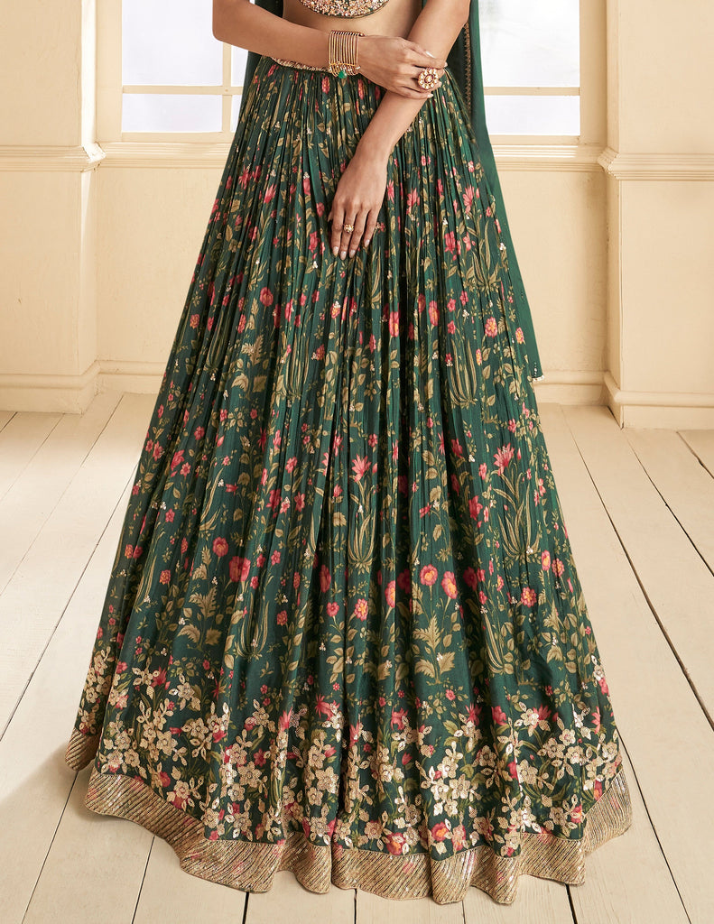 Dark Green Designer Embroidered Wedding Lehenga