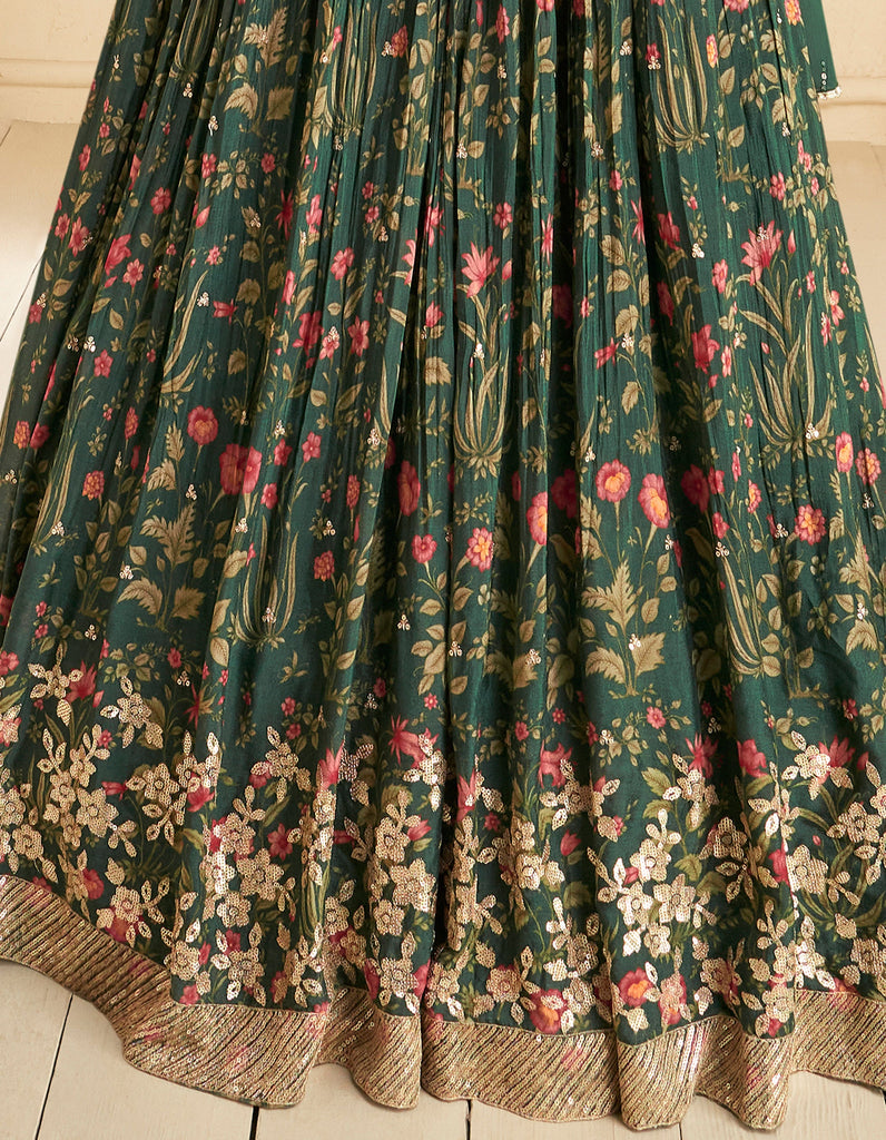 Dark Green Designer Embroidered Wedding Lehenga