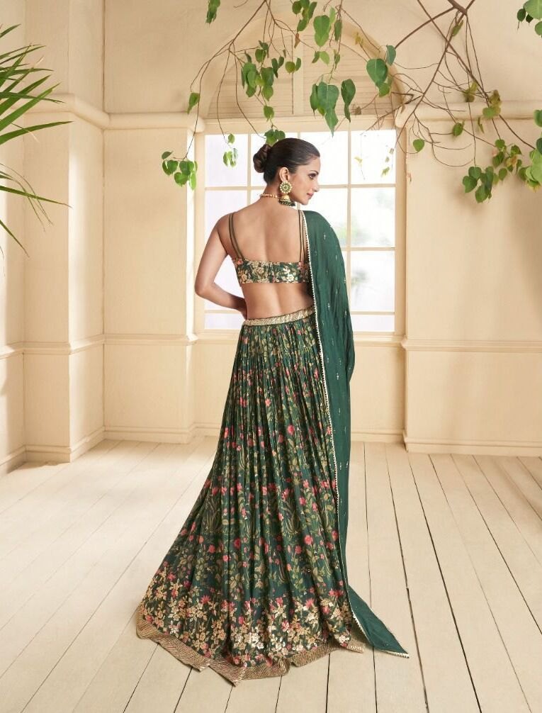 Dark Green Designer Embroidered Wedding Lehenga