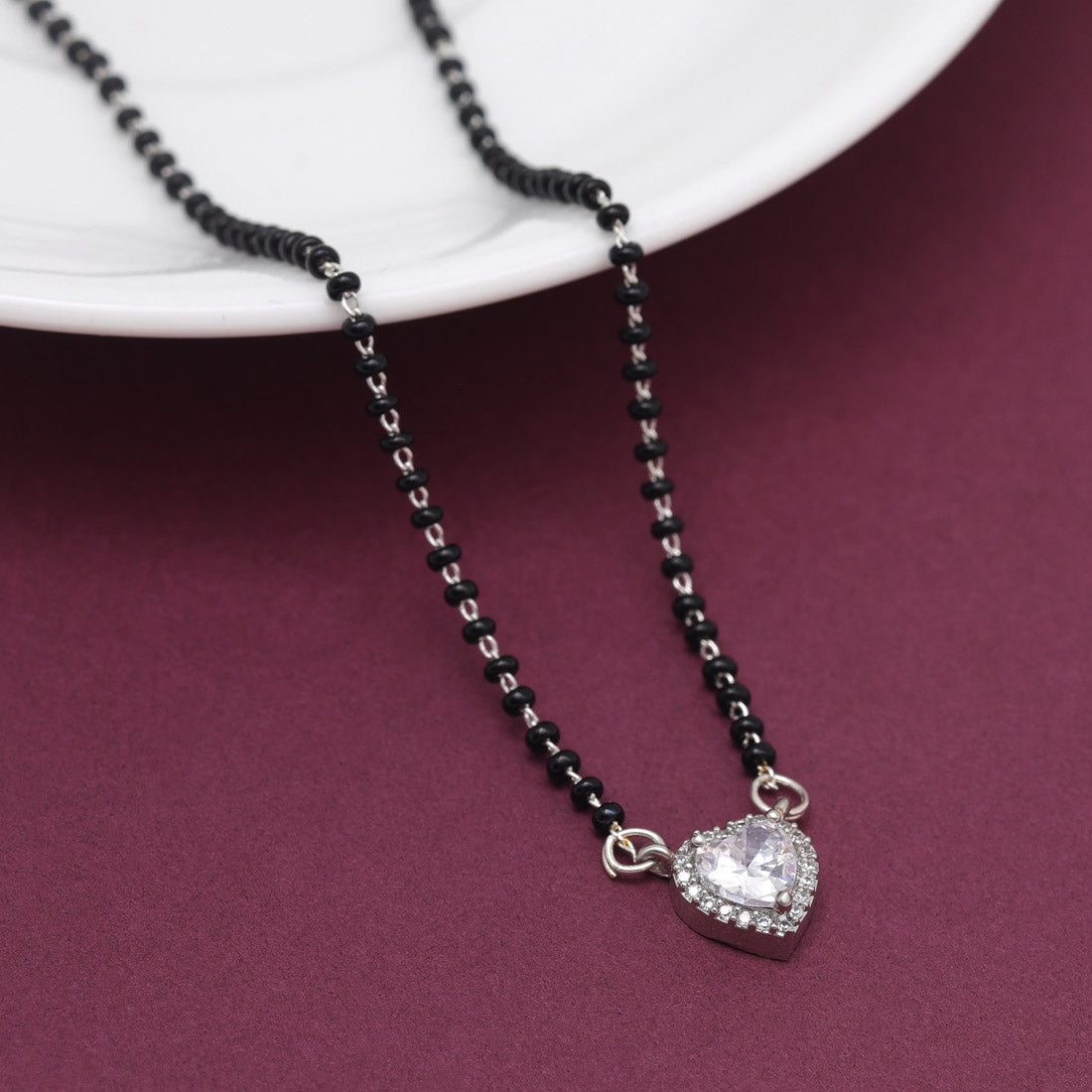 Imitation Mangalsutra with American Diamonds – Traditional Gold-Plated Necklace with Black Beads | Indian Bridal Jewelry