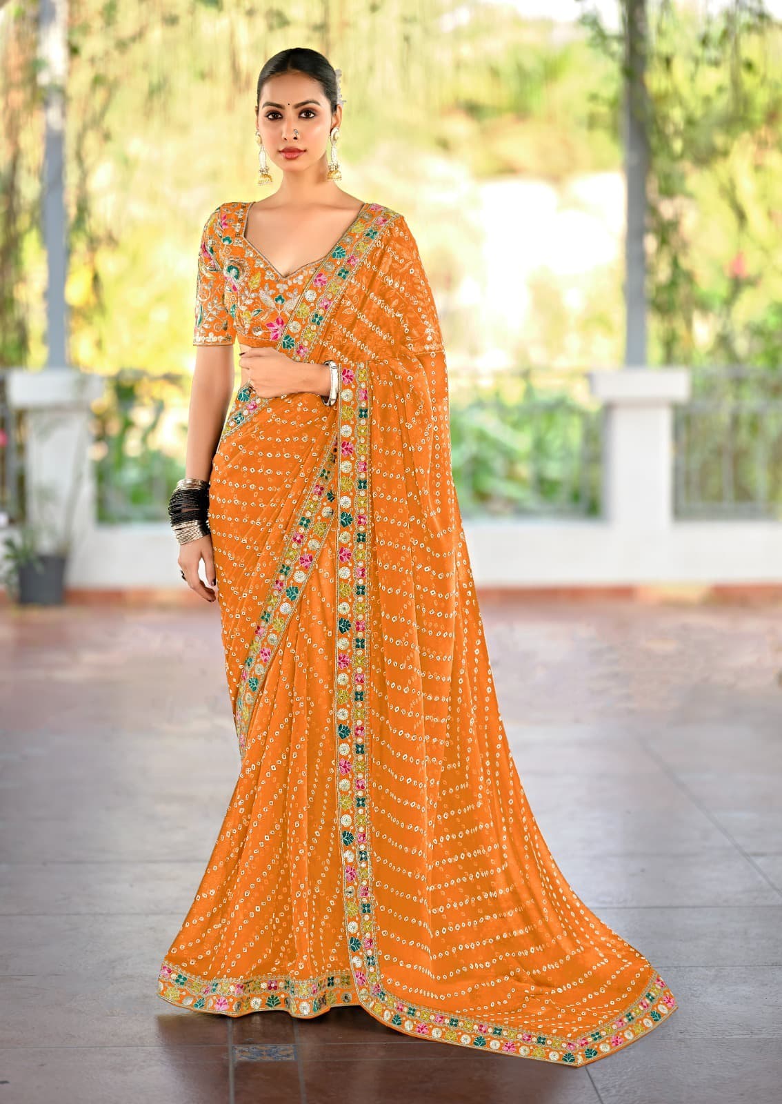 Heavy Georgette Sarees with Fancy Lace & Embroidered Blouse