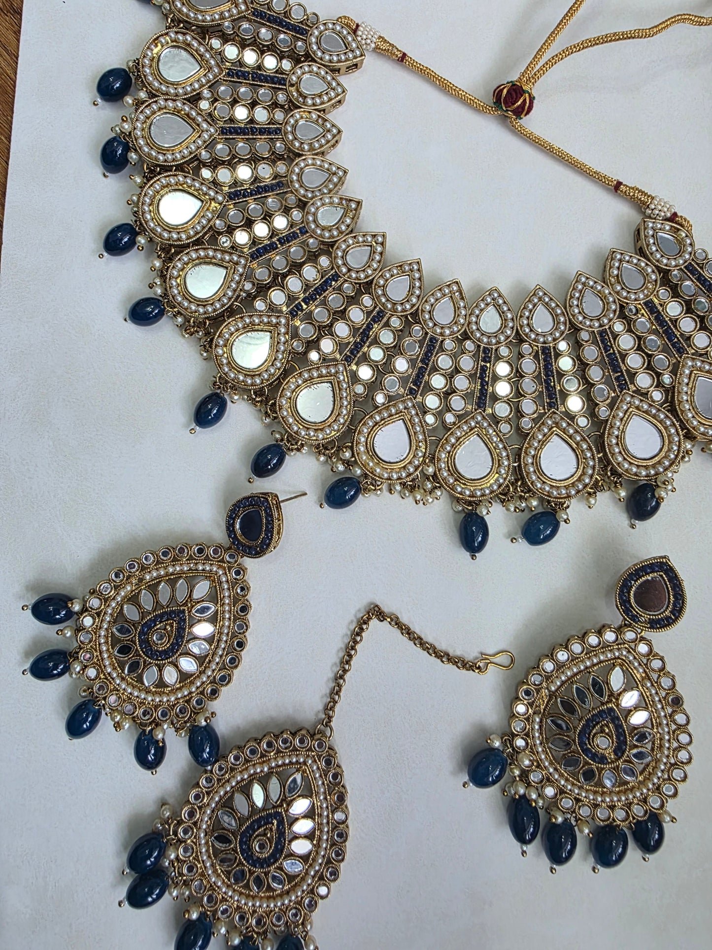Premium Navy mirror work set