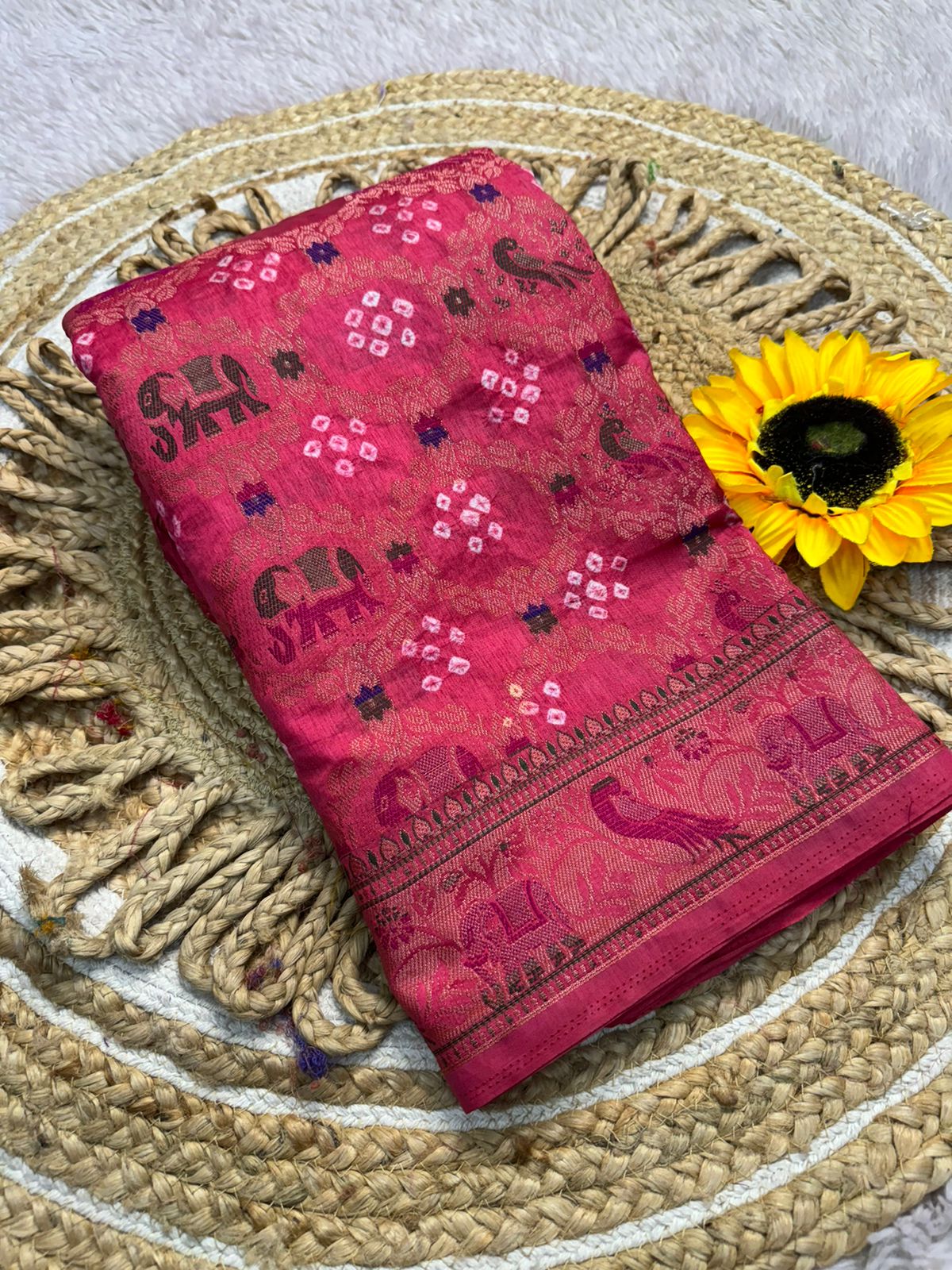Pink Bandhej silk saree