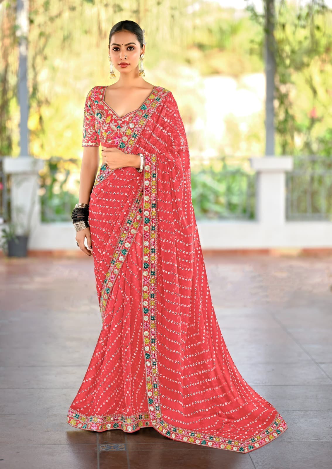 Heavy Georgette Sarees with Fancy Lace & Embroidered Blouse