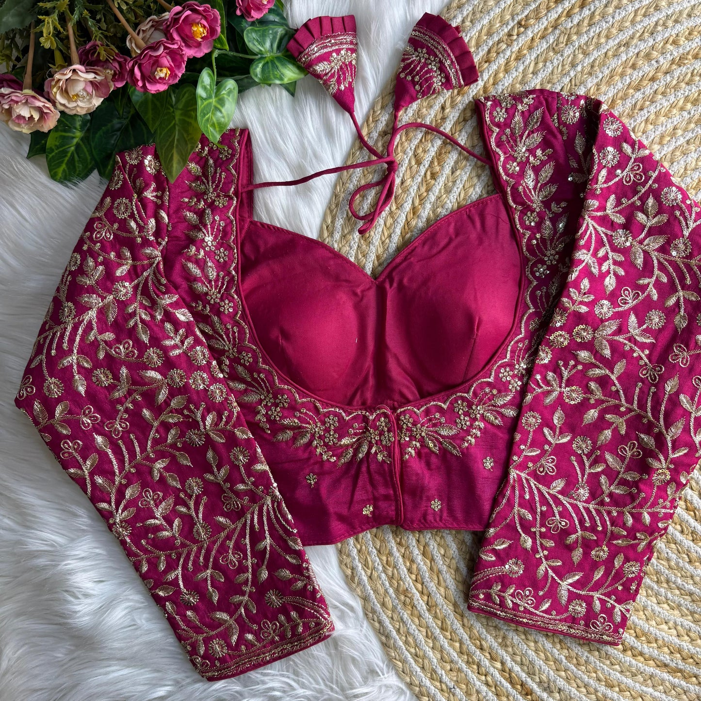 Pink back Madhubala Style Readymade Bridal Blouse