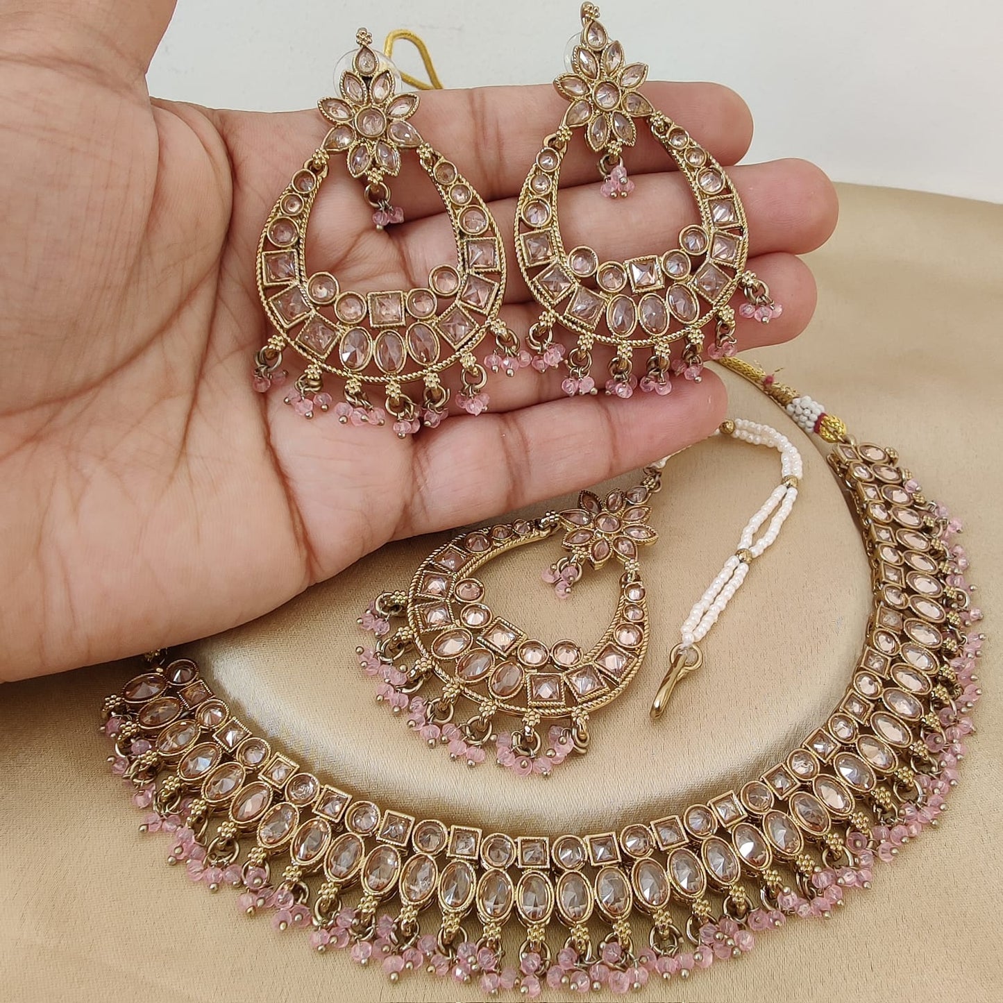 Gold Plated Reverse Diamond Neaklace Set