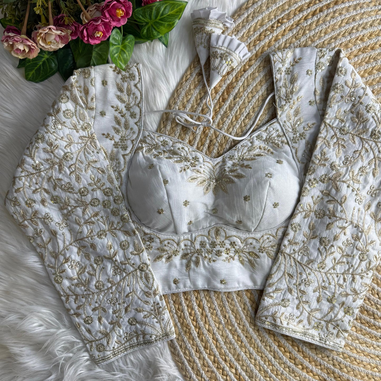 White Madhubala Style Readymade Bridal Blouse