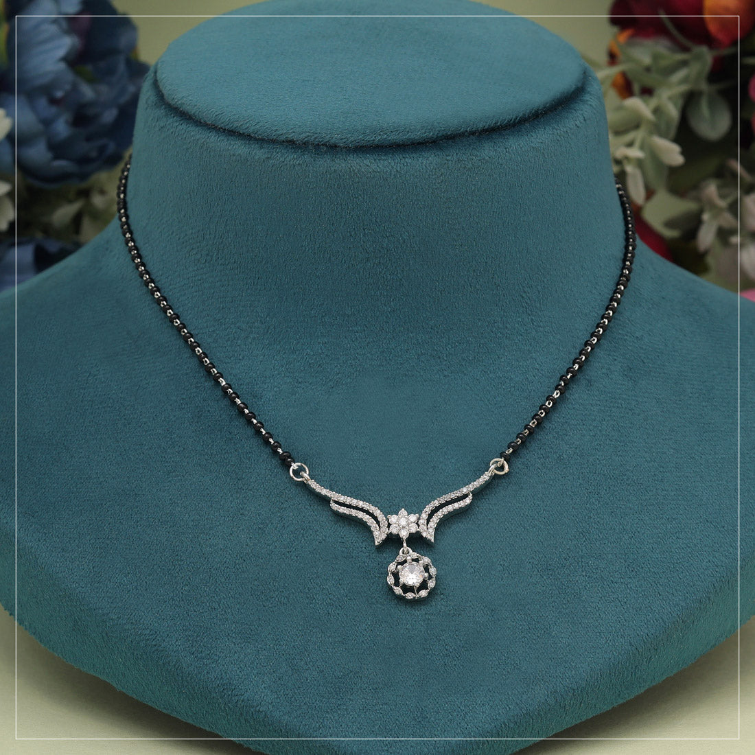 Imitation Mangalsutra with American Diamonds – Traditional Gold-Plated Necklace with Black Beads | Indian Bridal Jewelry