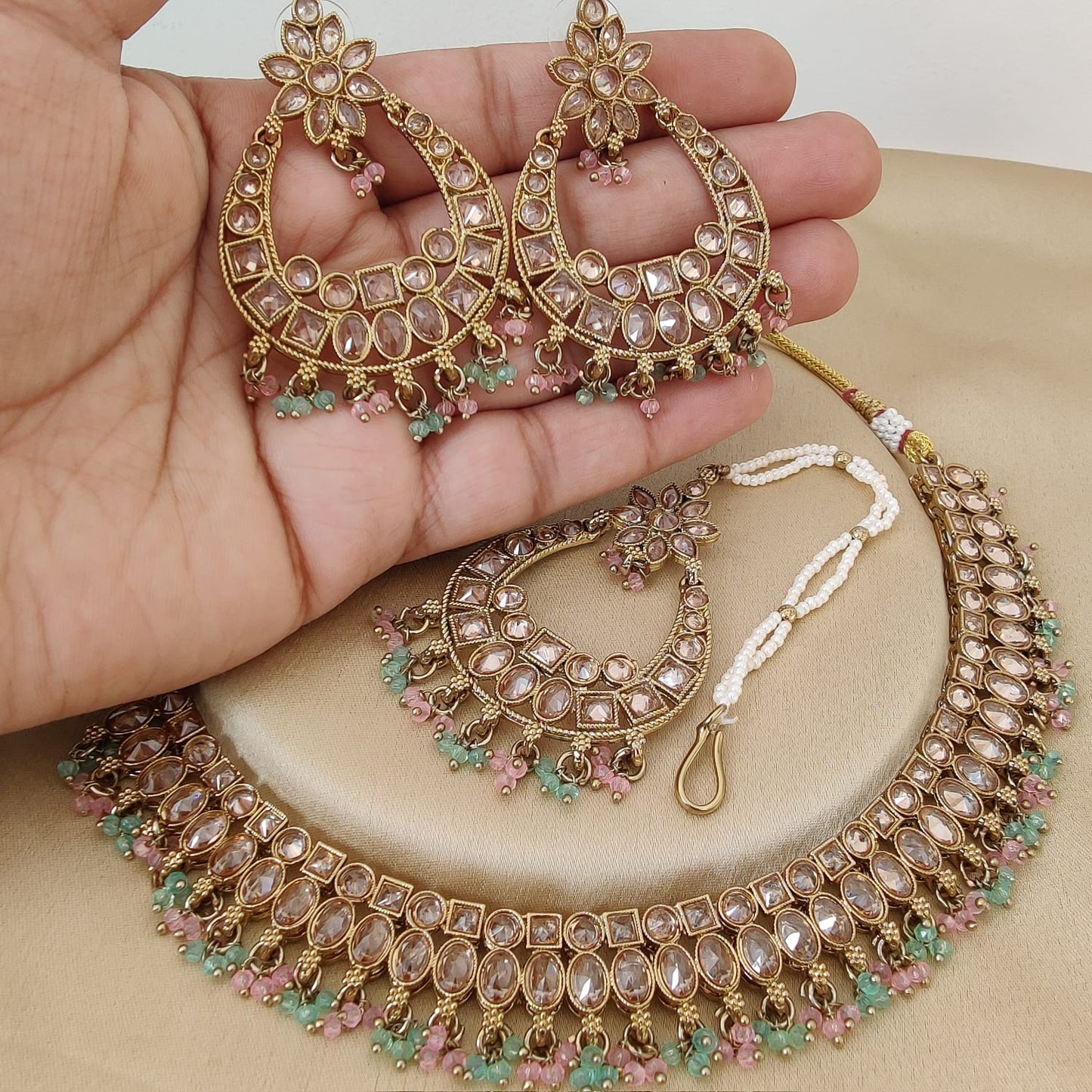 Gold Plated Reverse Diamond Neaklace Set