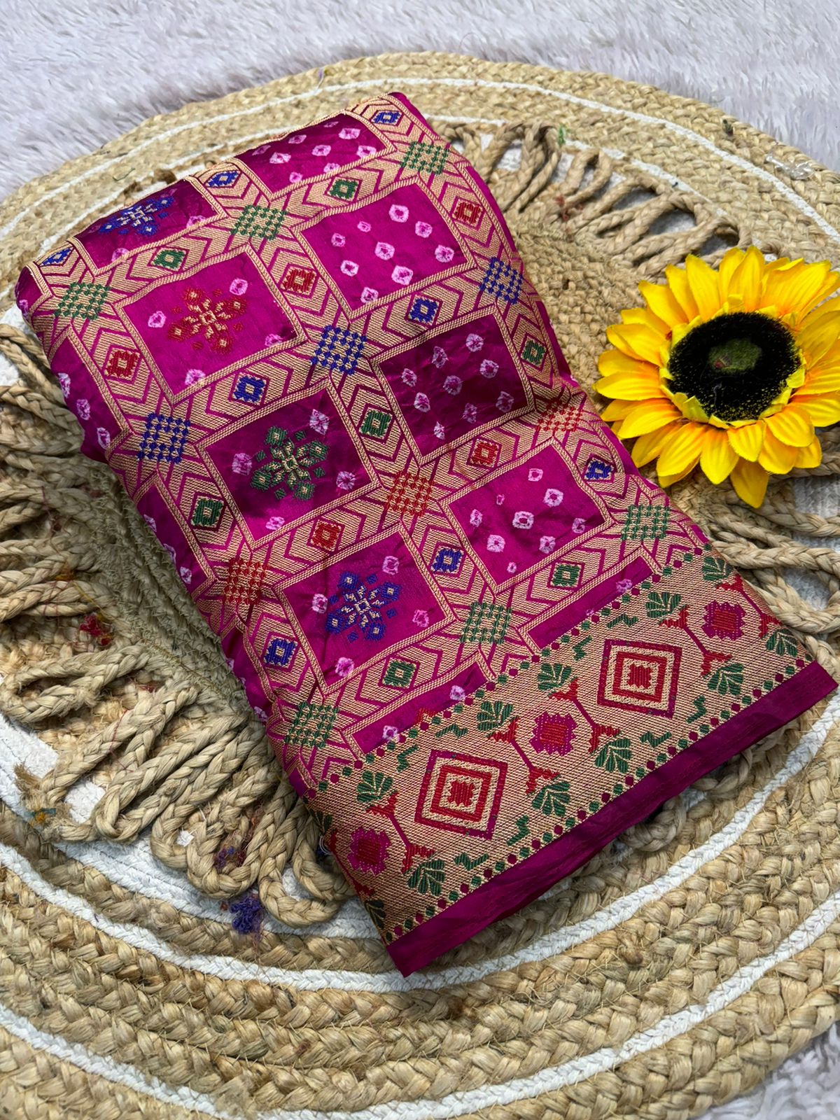 Square Bandhej silk saree