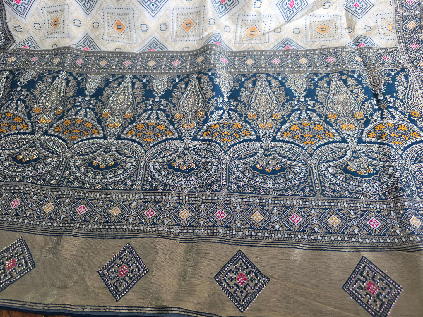 Patola Inspired Silk Saree with Meenakari Print – Traditional Wedding & Festive Wear