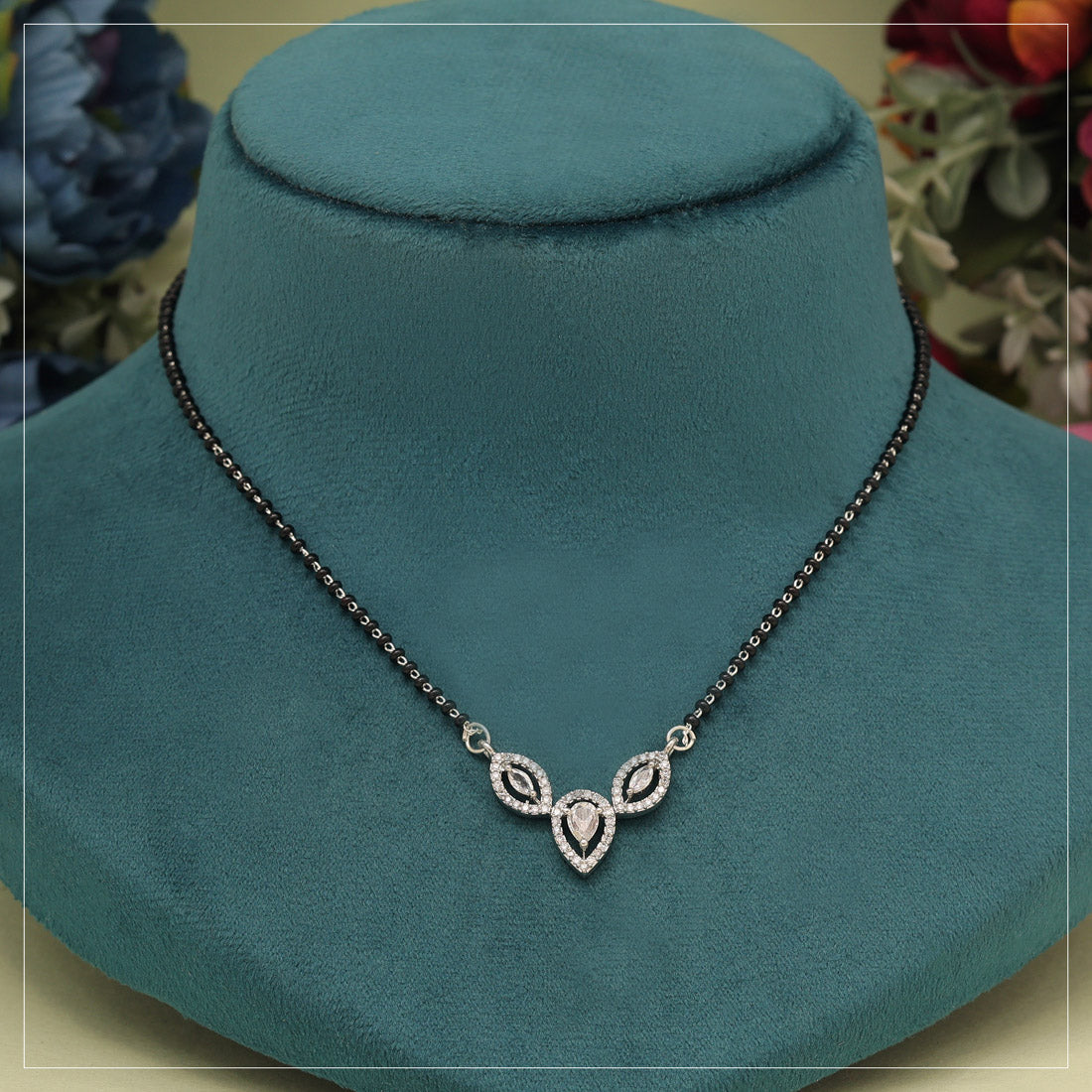 Imitation Mangalsutra with American Diamonds – Traditional Gold-Plated Necklace with Black Beads | Indian Bridal Jewelry