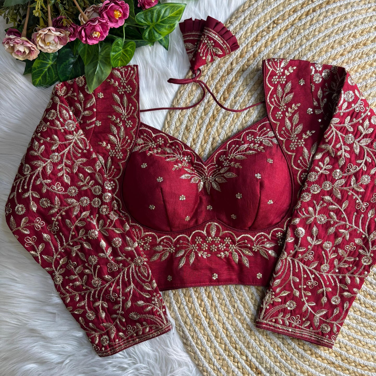 Maroon Madhubala Style Readymade Bridal Blouse
