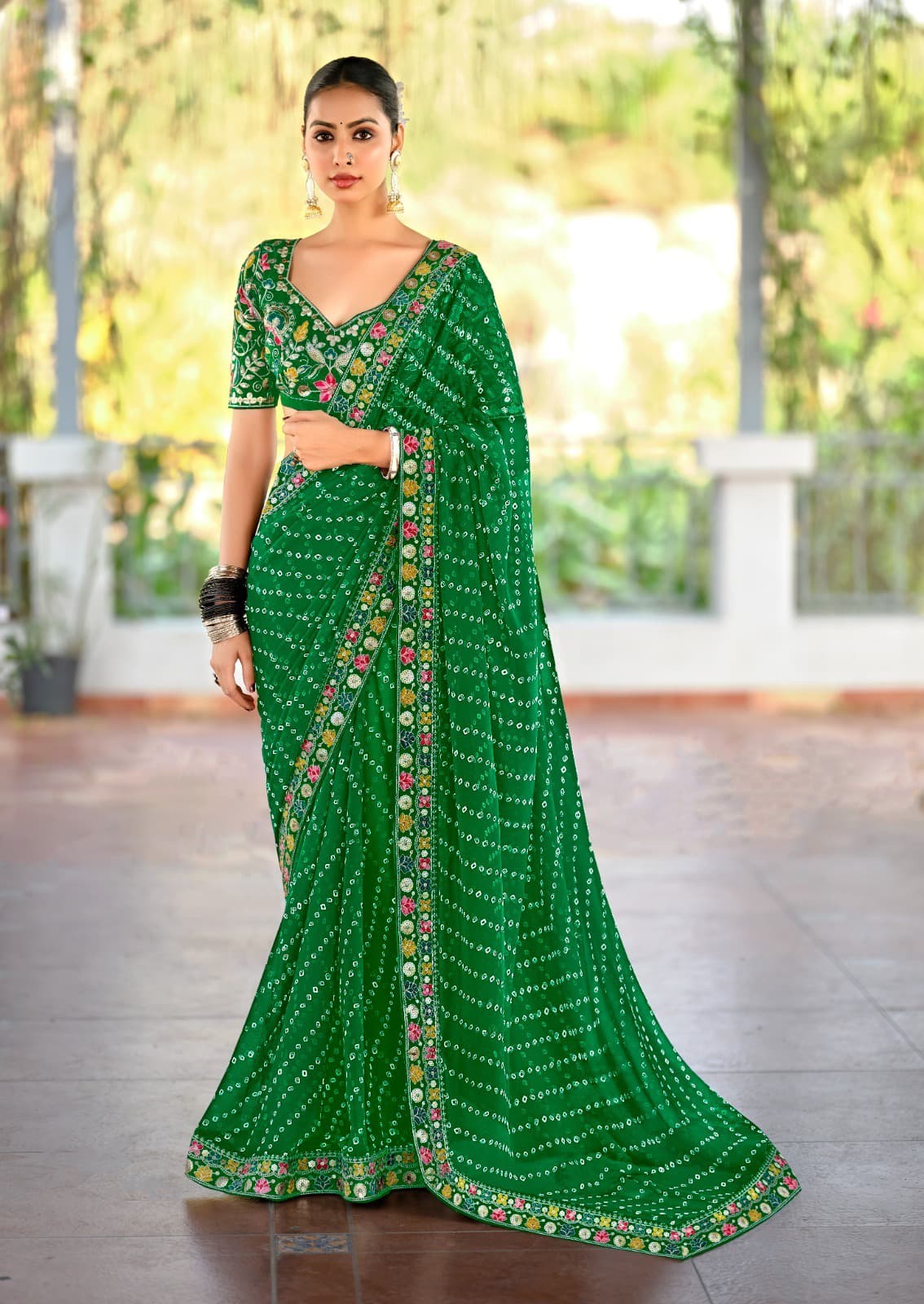 Heavy Georgette Sarees with Fancy Lace & Embroidered Blouse