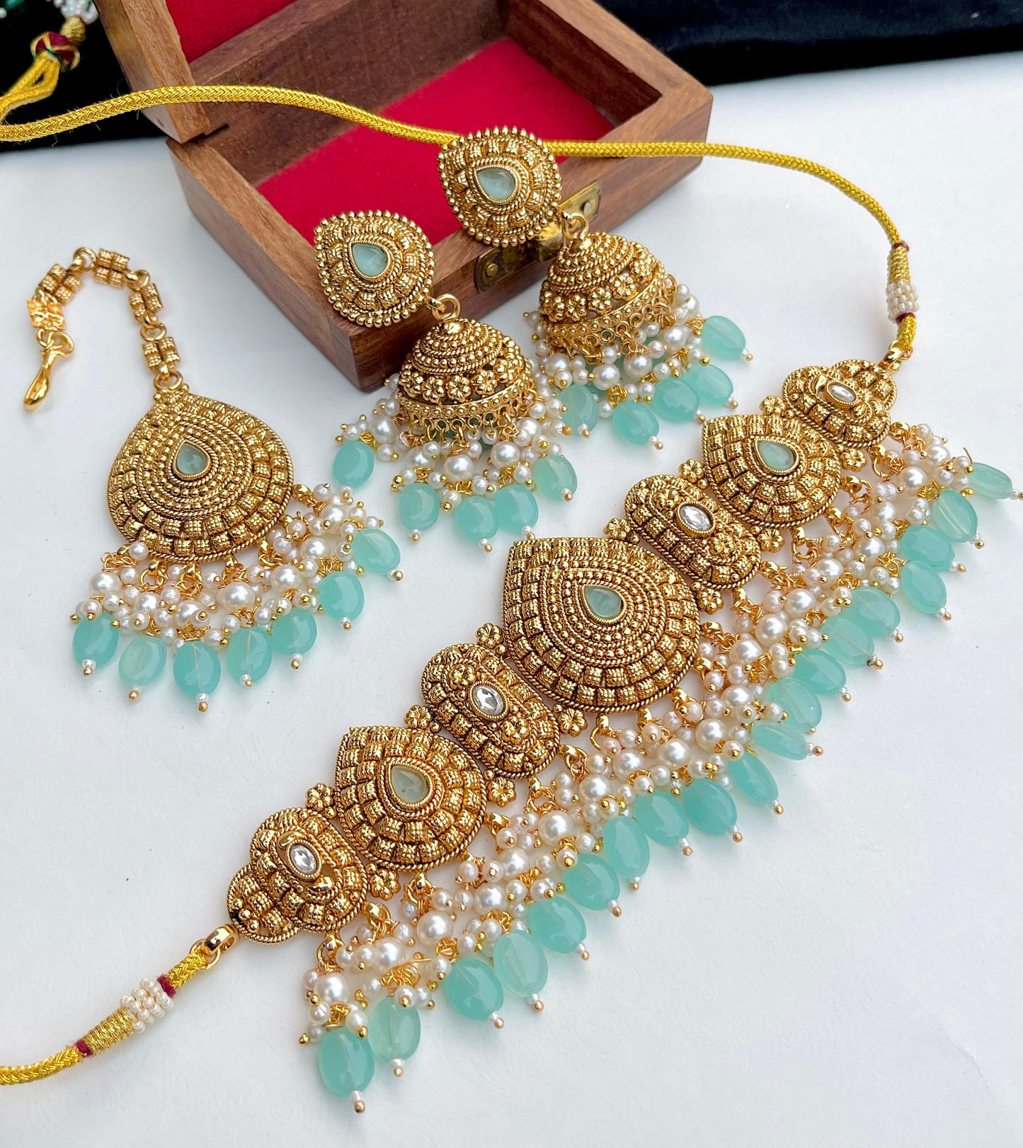 Blue matte gold finished set