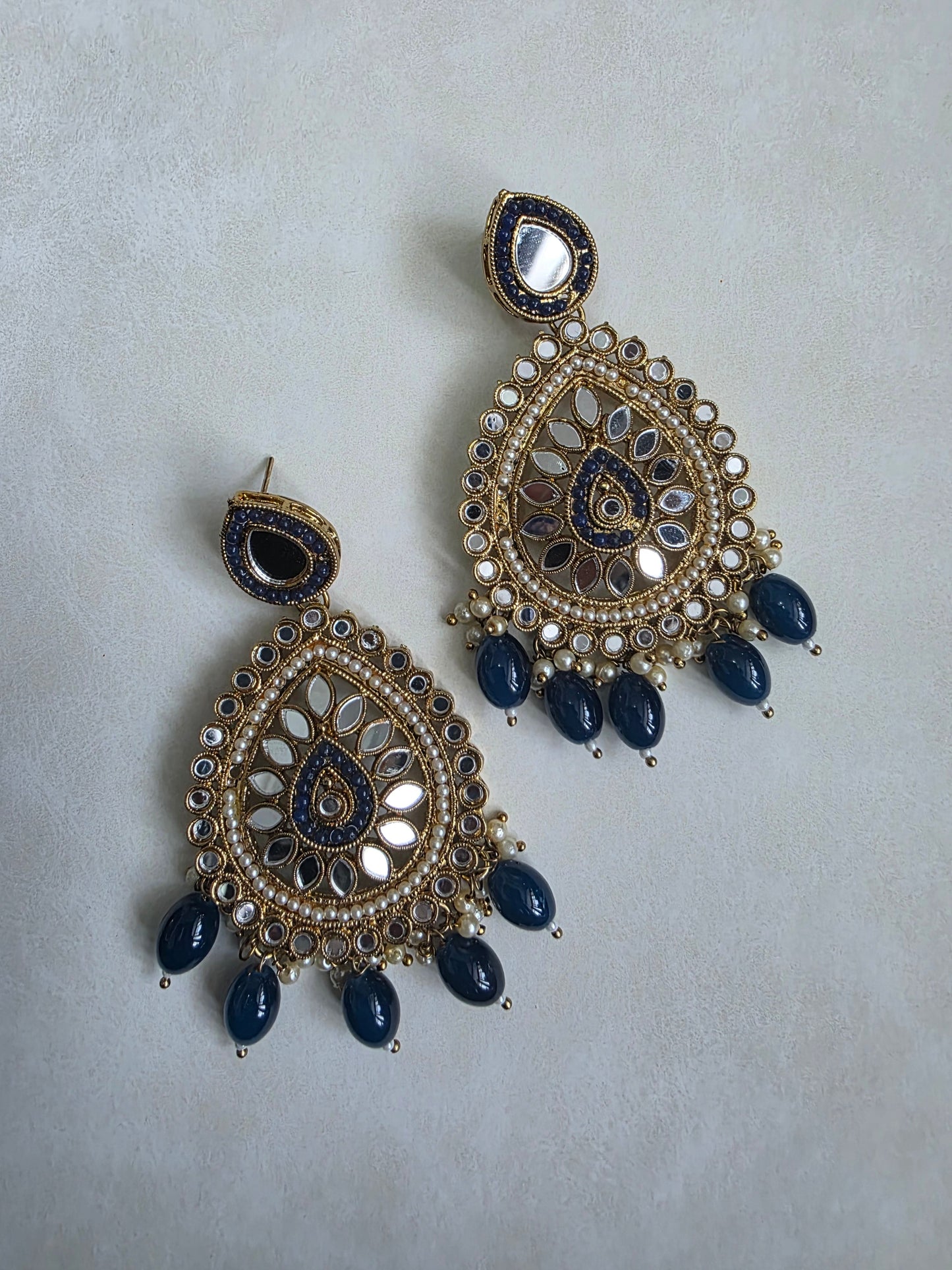 Earrings premium navy mirror work set