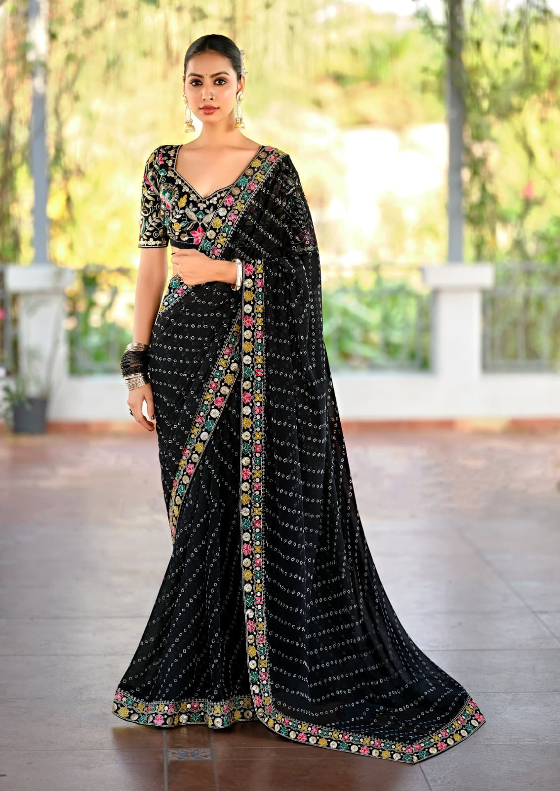 Heavy Georgette Sarees with Fancy Lace & Embroidered Blouse