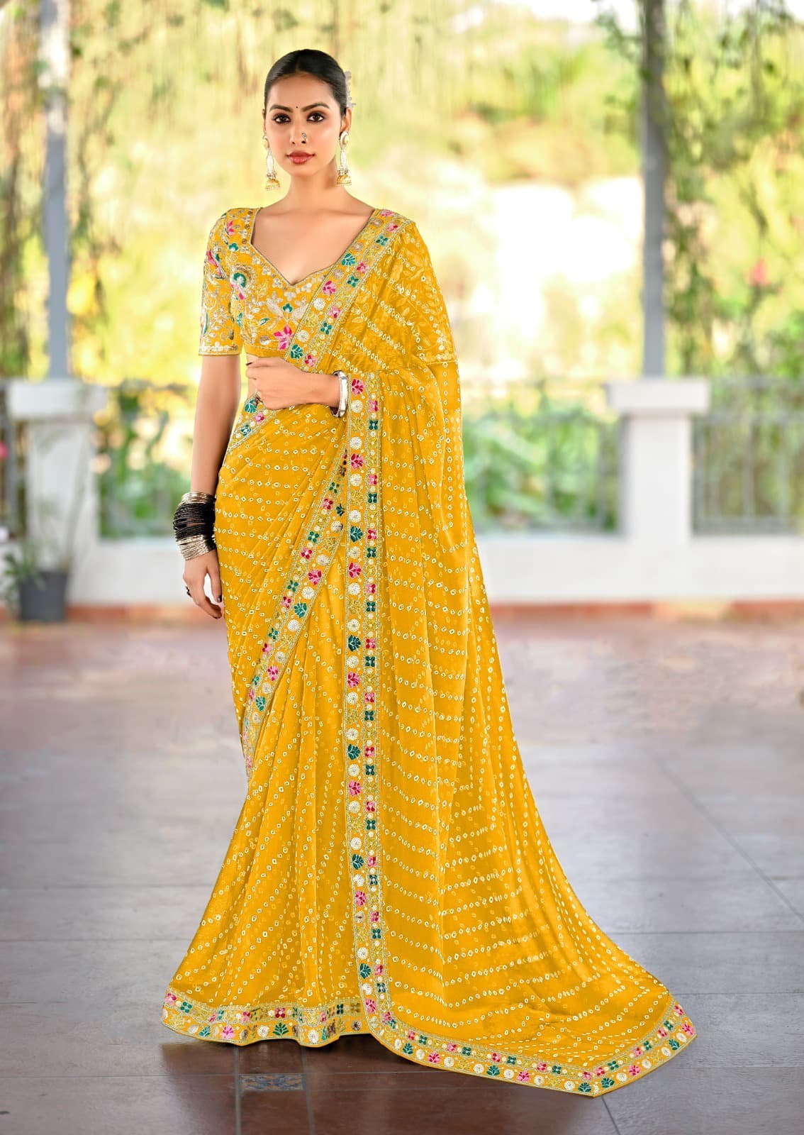 Heavy Georgette Sarees with Fancy Lace & Embroidered Blouse