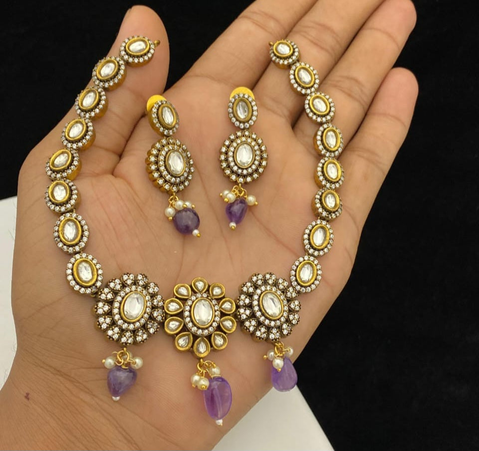 Kundan Choker Necklace Set with Earrings – Traditional Indian Wedding Jewelry with Beads
