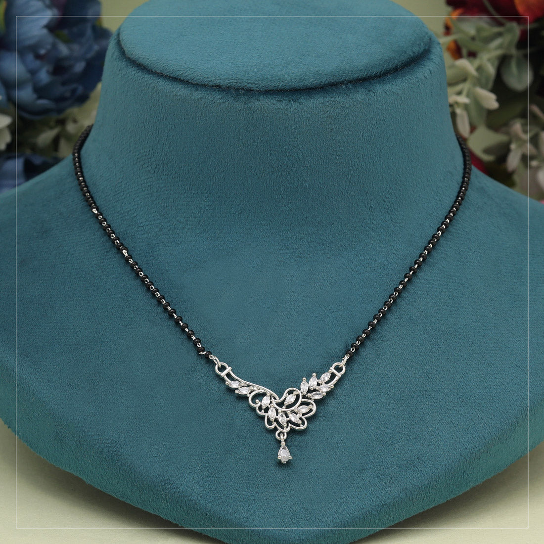 Imitation Mangalsutra with American Diamonds – Traditional Gold-Plated Necklace with Black Beads | Indian Bridal Jewelry
