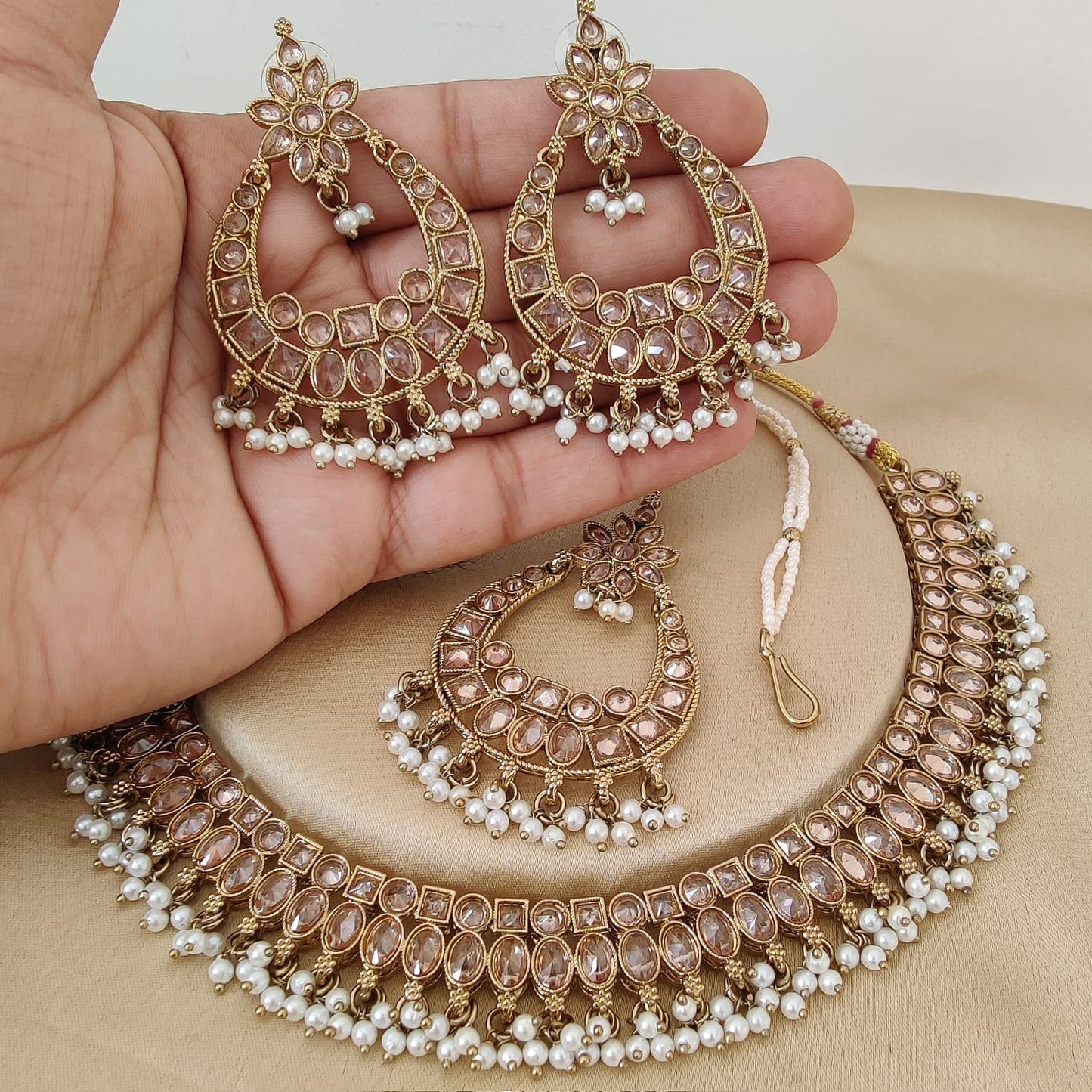 Gold Plated Reverse Diamond Neaklace Set