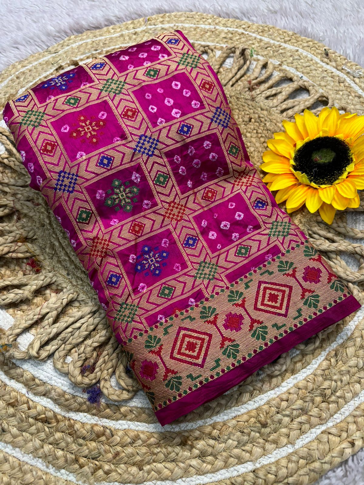 Square Bandhej silk saree
