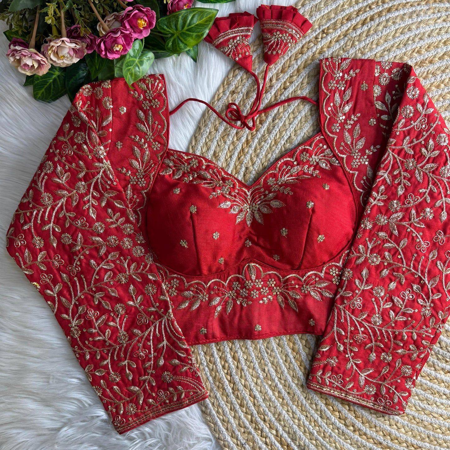 Red Madhubala Style Readymade Bridal Blouse