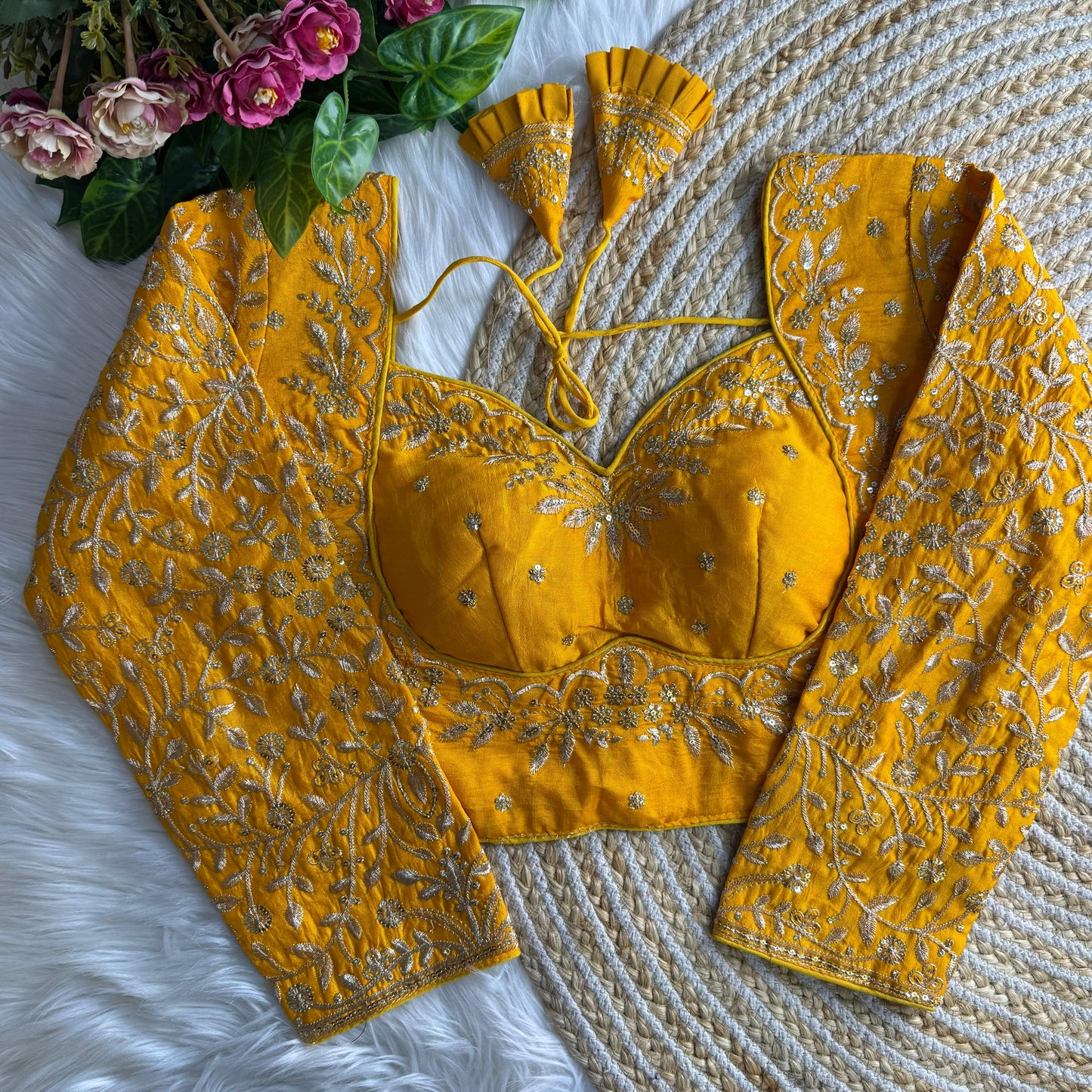 Yellow Madhubala Style Readymade Bridal Blouse