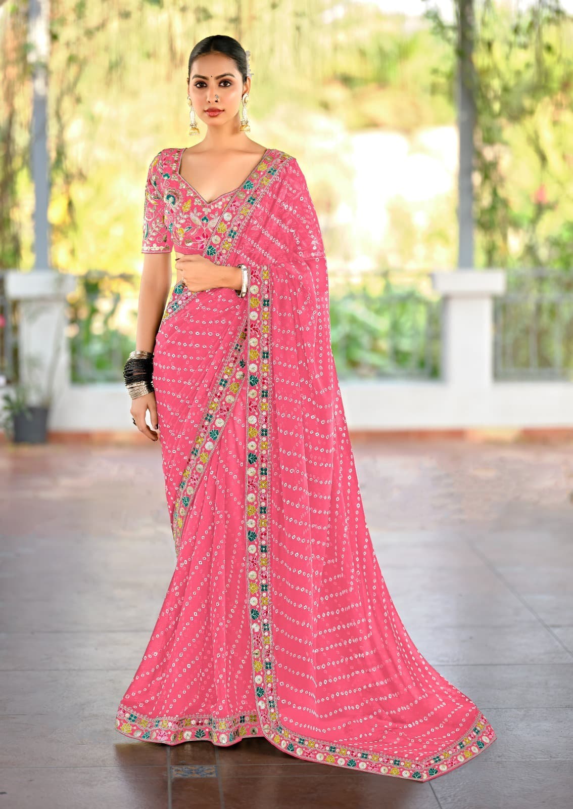 Heavy Georgette Sarees with Fancy Lace & Embroidered Blouse