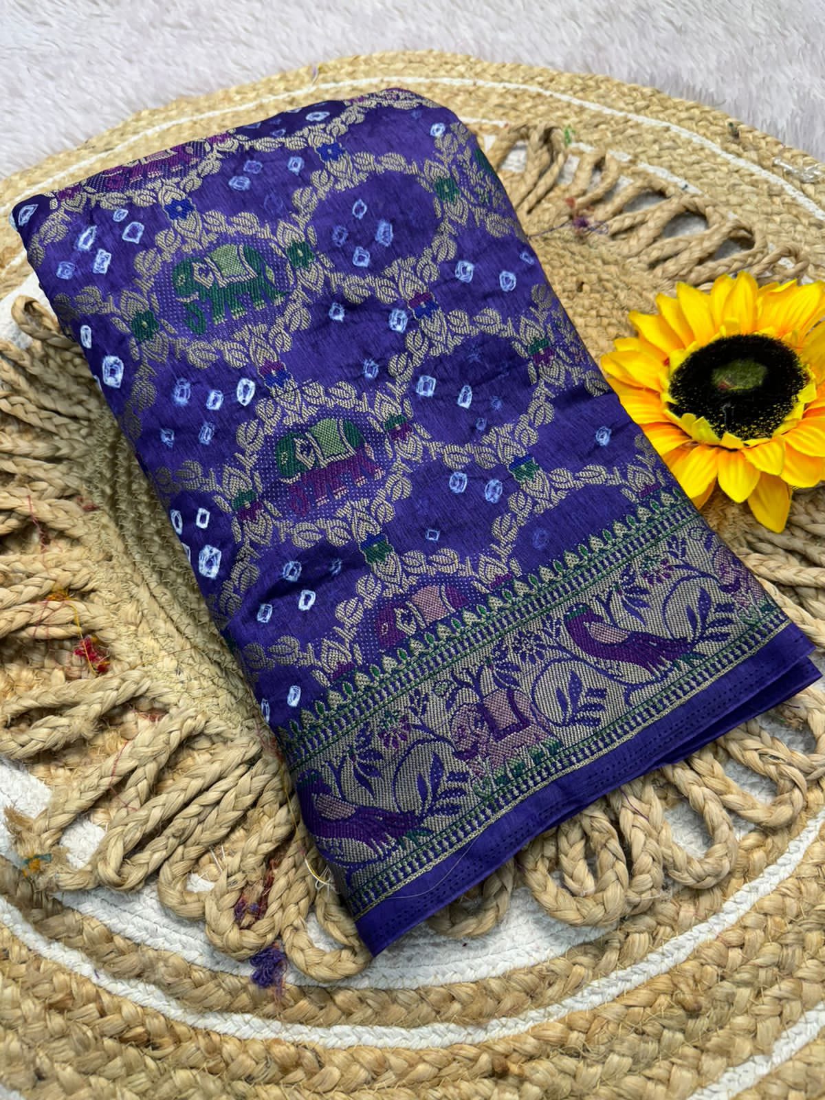 Purple Bandhej silk saree