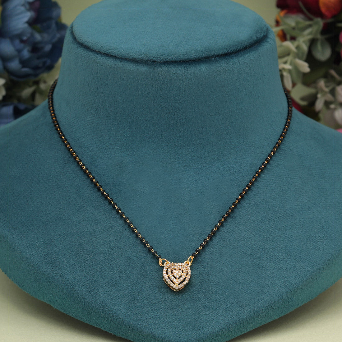 Imitation Mangalsutra with American Diamonds – Traditional Gold-Plated Necklace with Black Beads | Indian Bridal Jewelry
