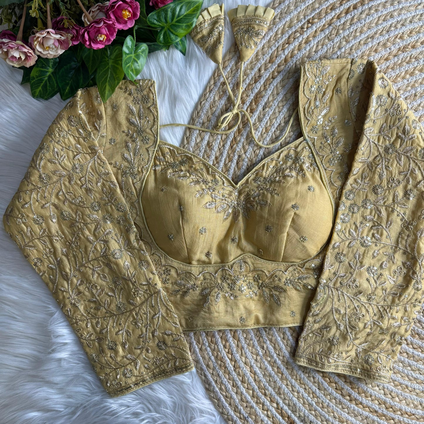 Gold Madhubala Style Readymade Bridal Blouse
