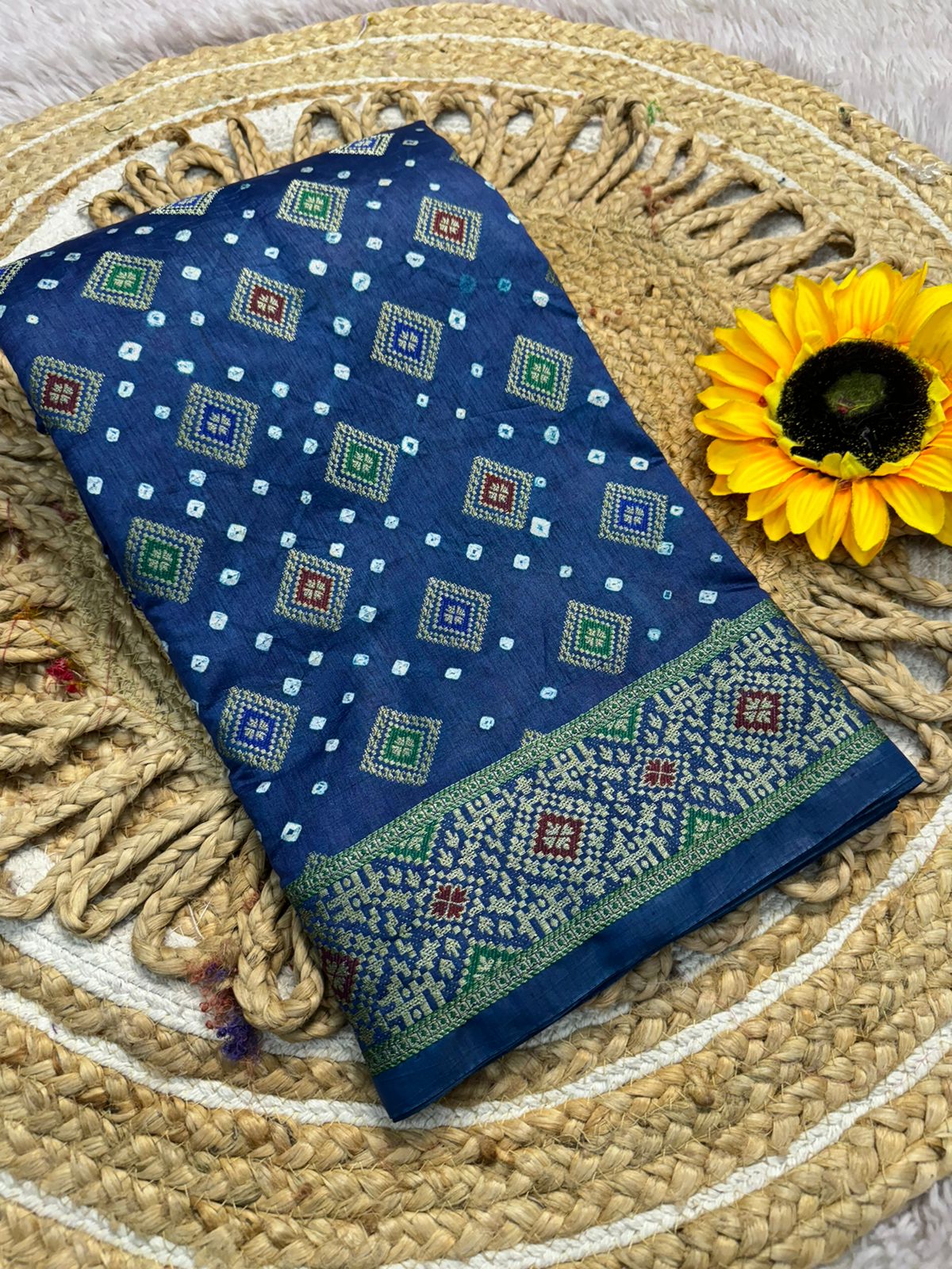 Blue Bandhej silk saree