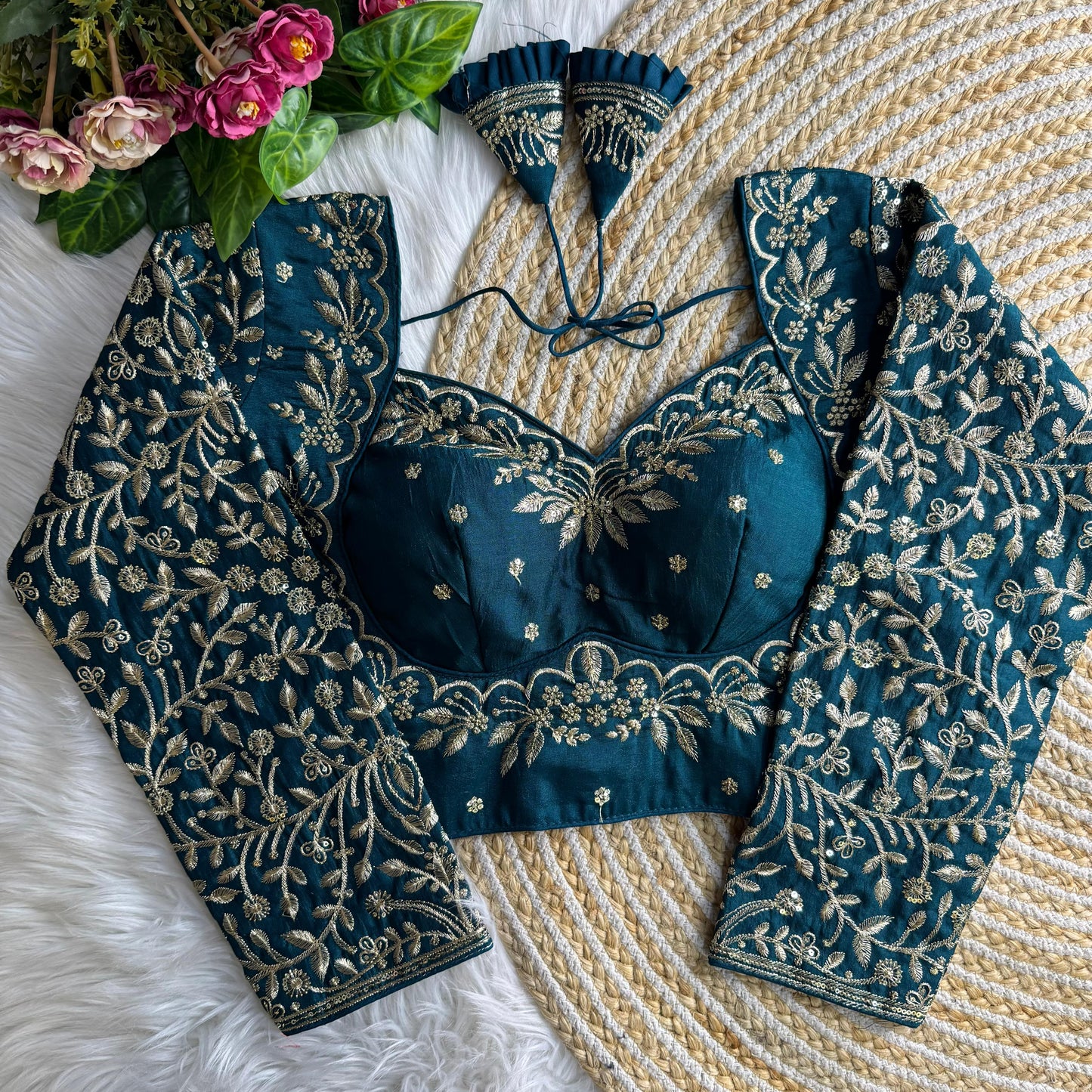 Teal Madhubala Style Readymade Bridal Blouse