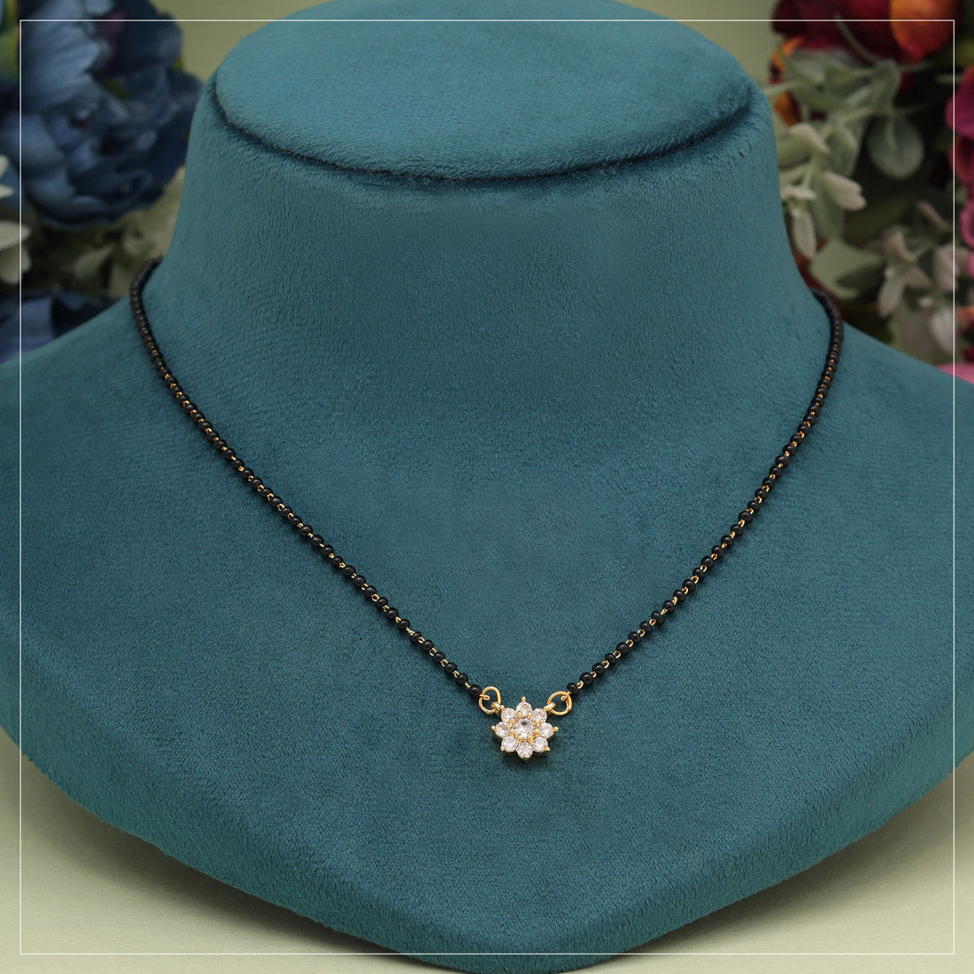 Imitation Mangalsutra with American Diamonds – Traditional Gold-Plated Necklace with Black Beads | Indian Bridal Jewelry