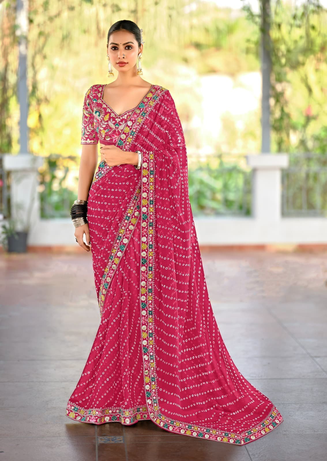 Heavy Georgette Sarees with Fancy Lace & Embroidered Blouse
