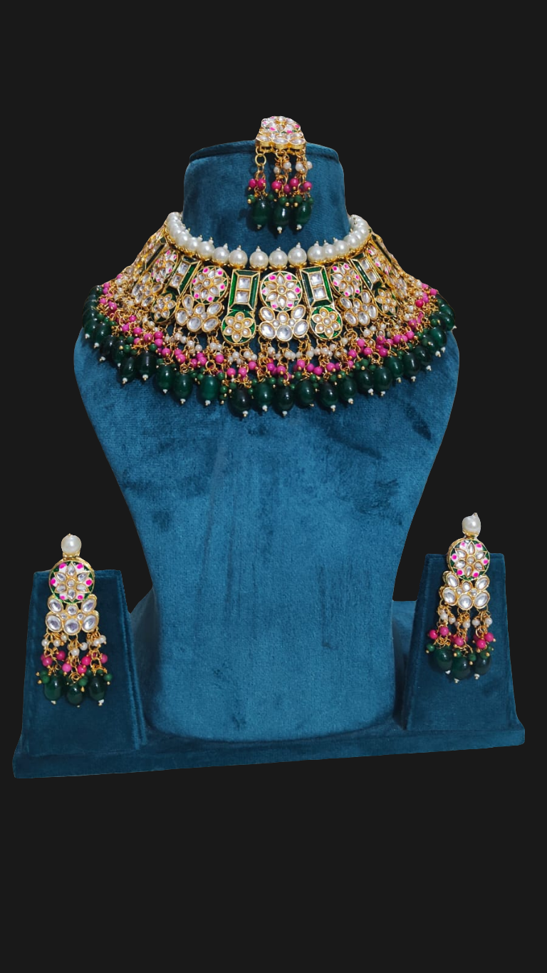 Backround Rajwadi Rajwadi set Elegant Indian Bridal Choker Necklace Jewelry – Kanishma ...