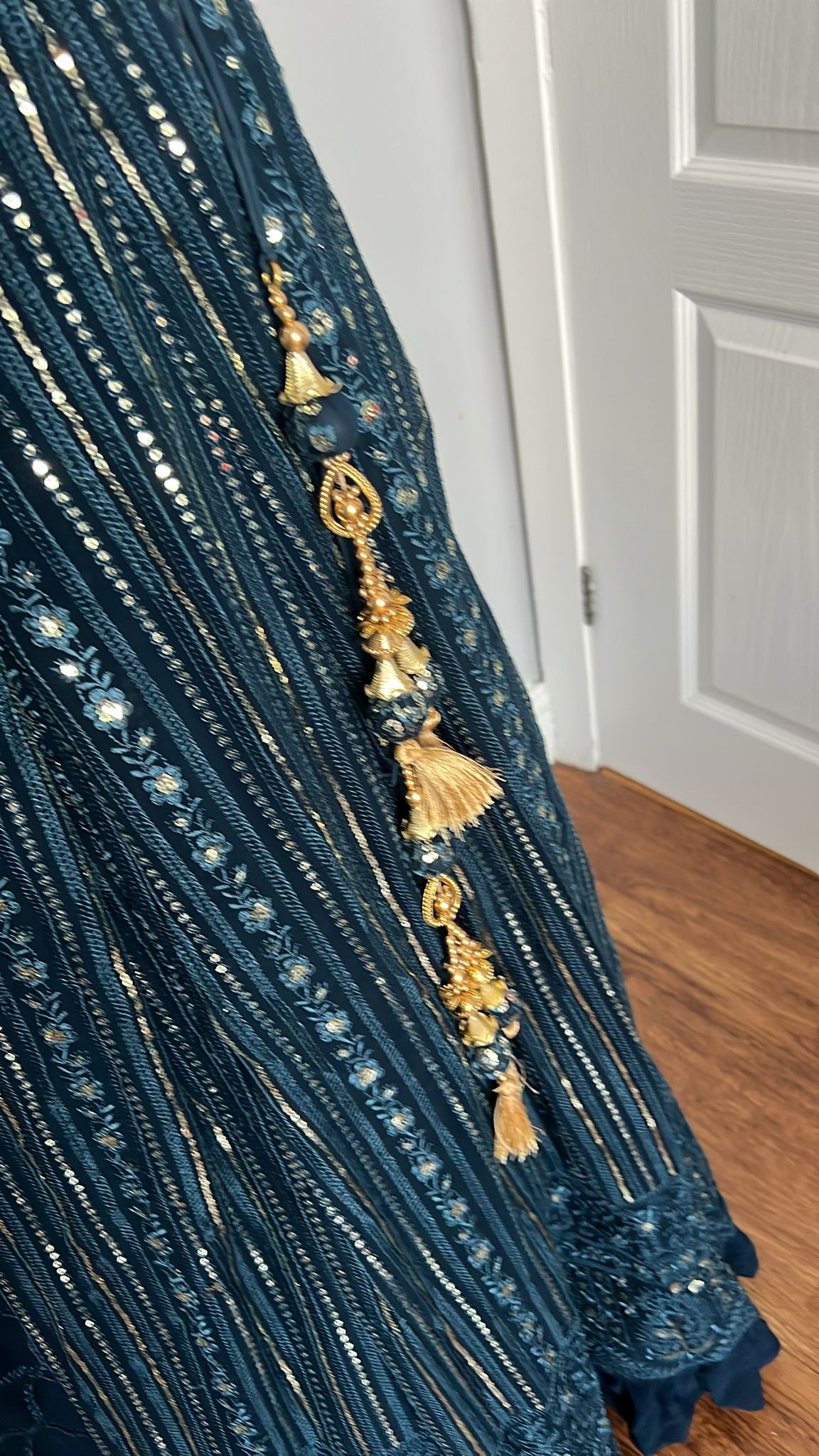 Elegant bottle green lengha latkans 