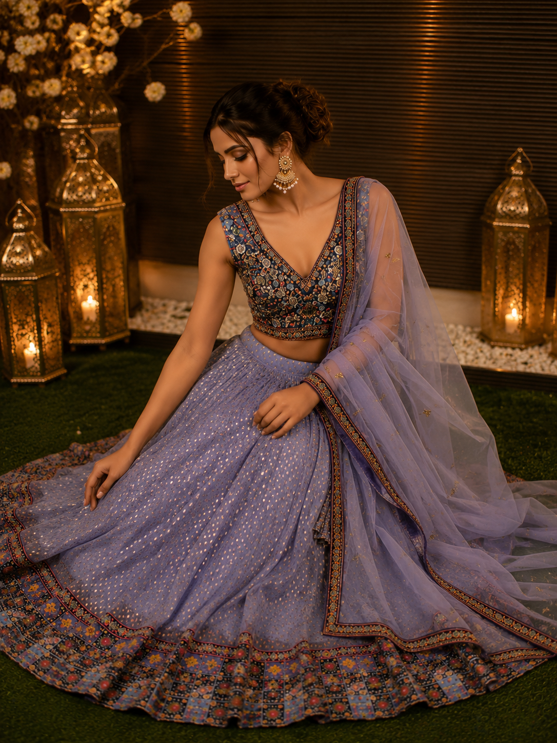 Designer Purple Embroidered Lehenga Set with Thread Work Blouse & Net Dupatta – Festive & Wedding Wear