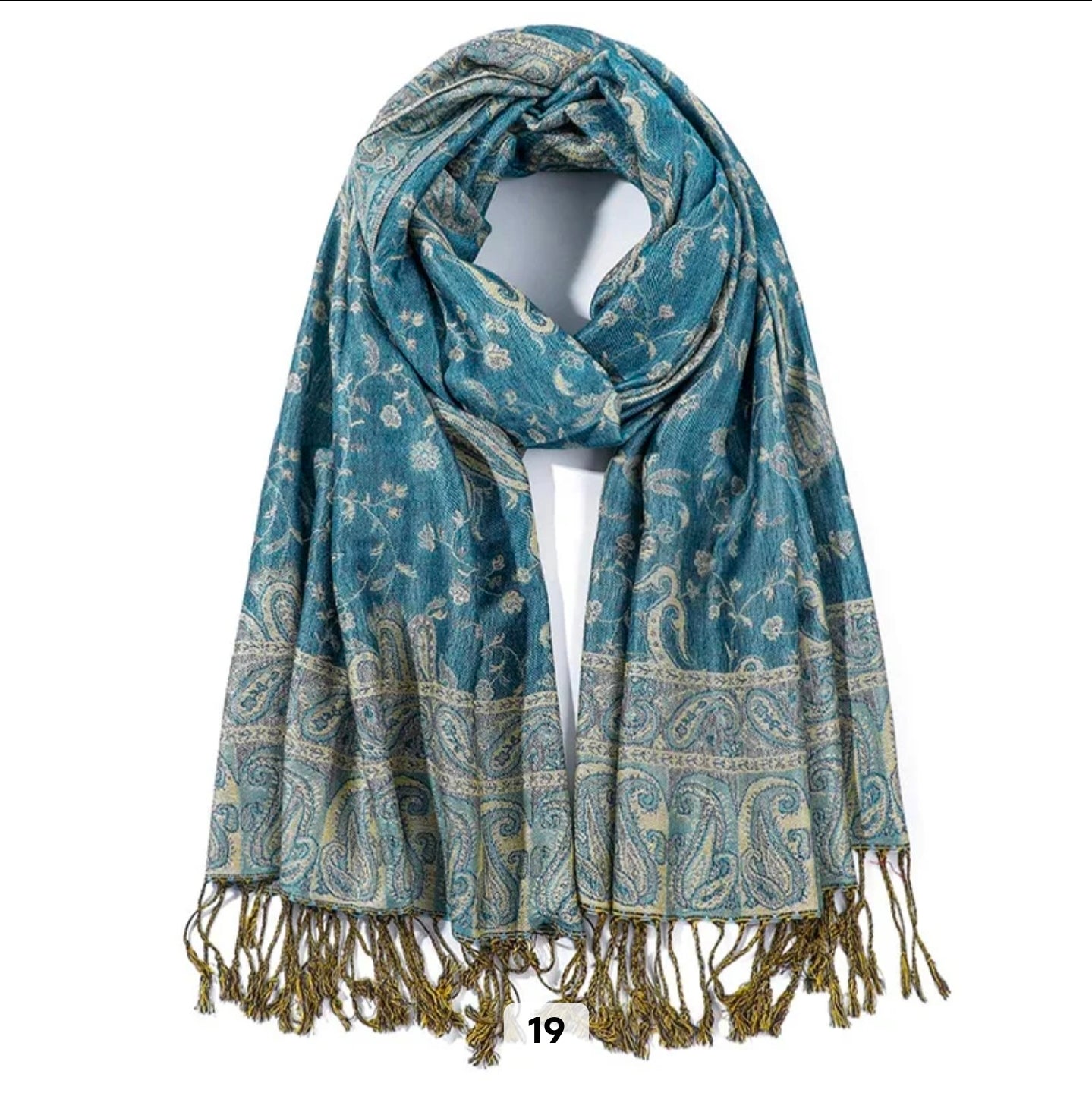 Luxury Paisley Woven Pashmina Shawl with Intricate Border & Tassel Fringe | Premium Kashmiri Style Wrap