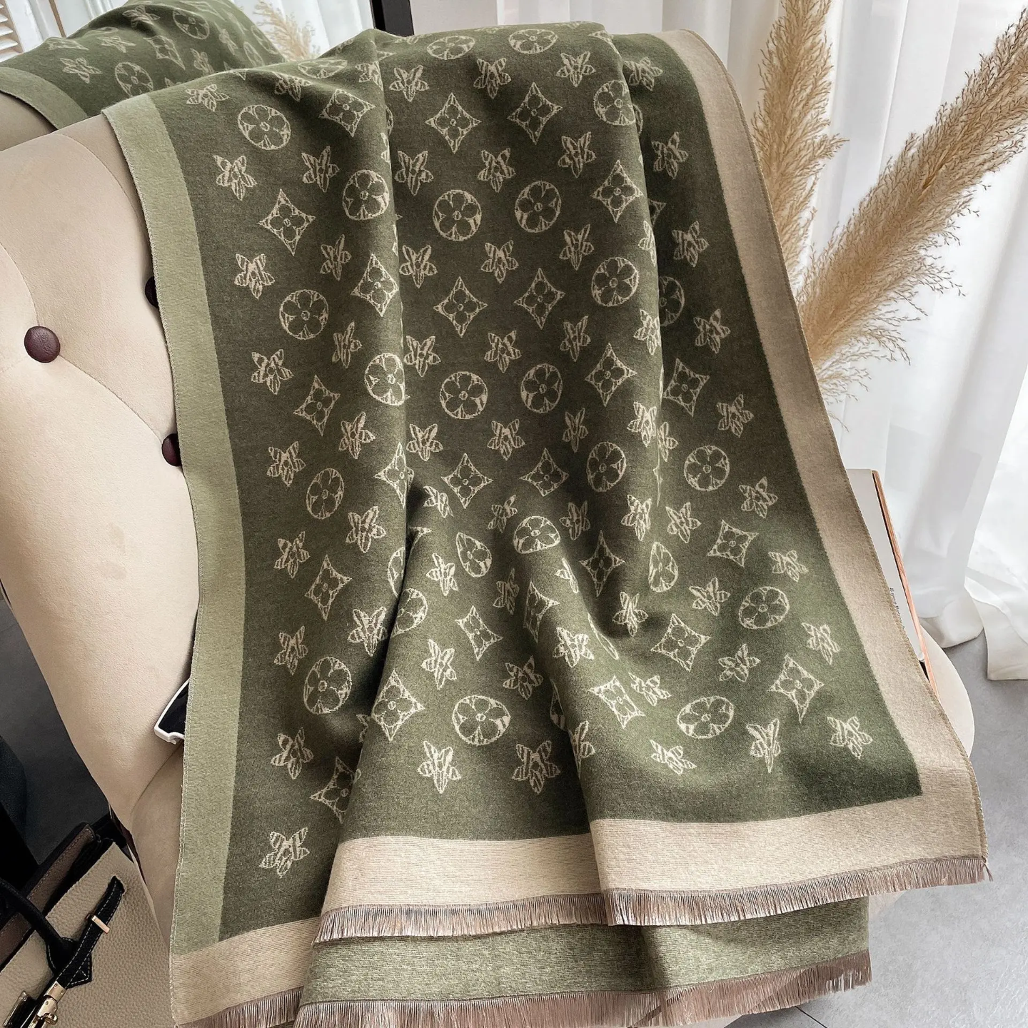 Luxury Monogram Pattern Scarf for Women | Soft Winter Shawl & Wrap | Elegant Statement Accessory
