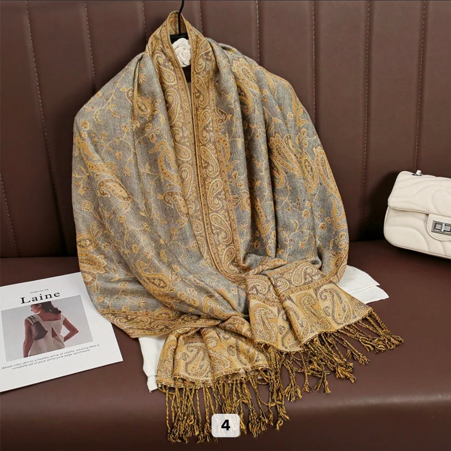 Luxury Paisley Woven Pashmina Shawl with Intricate Border & Tassel Fringe | Premium Kashmiri Style Wrap