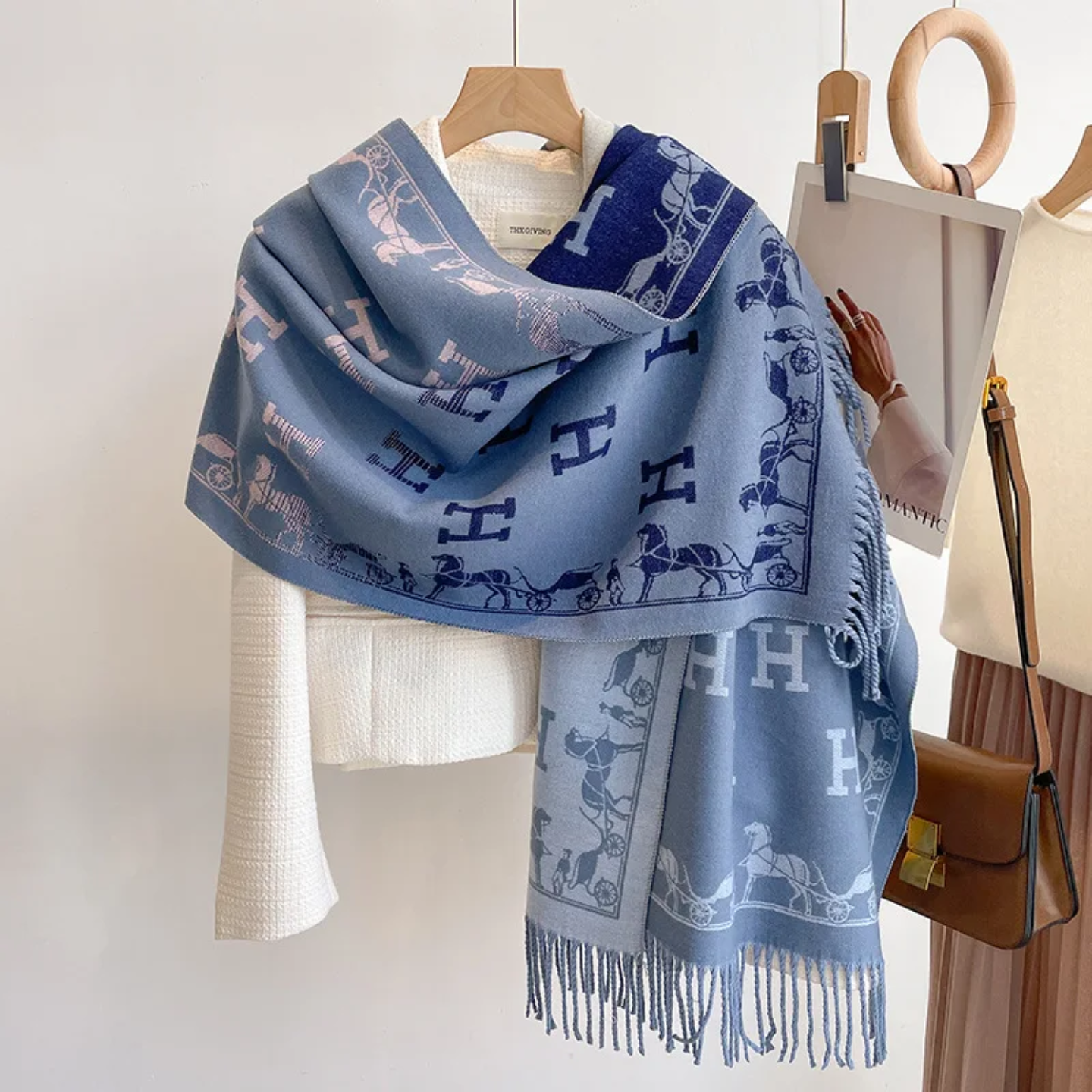 Blue patterned scarf 