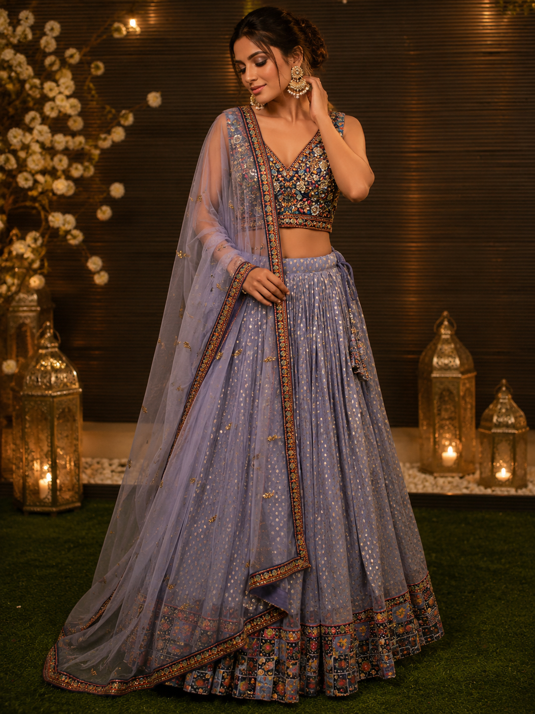 Designer Purple Embroidered Lehenga Set with Thread Work Blouse & Net Dupatta – Festive & Wedding Wear
