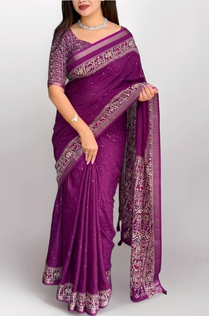 Purple Saree final look 
Purple Pure Viscose Georgette Saree with Zari Work and Jacquard Border – Elegant Designer Partywear Saree
