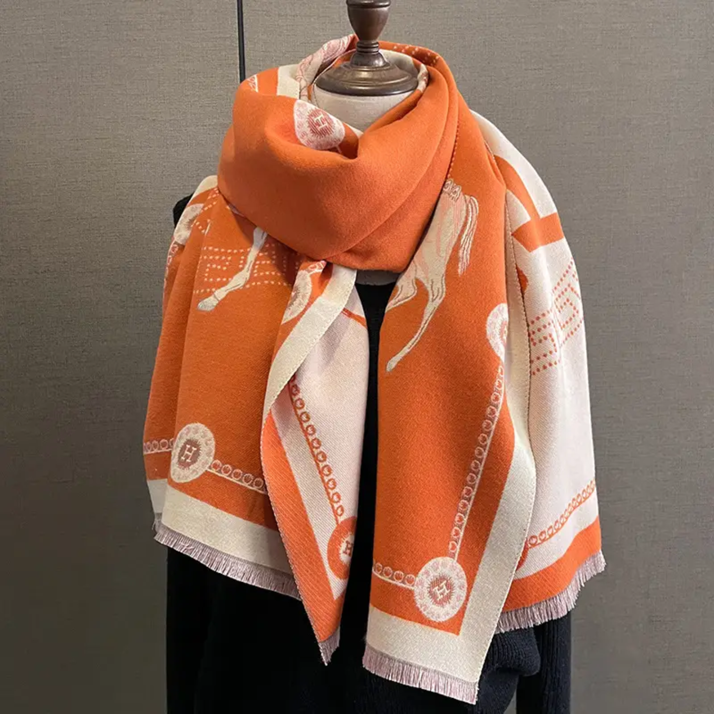 Orange scarf with horse design 