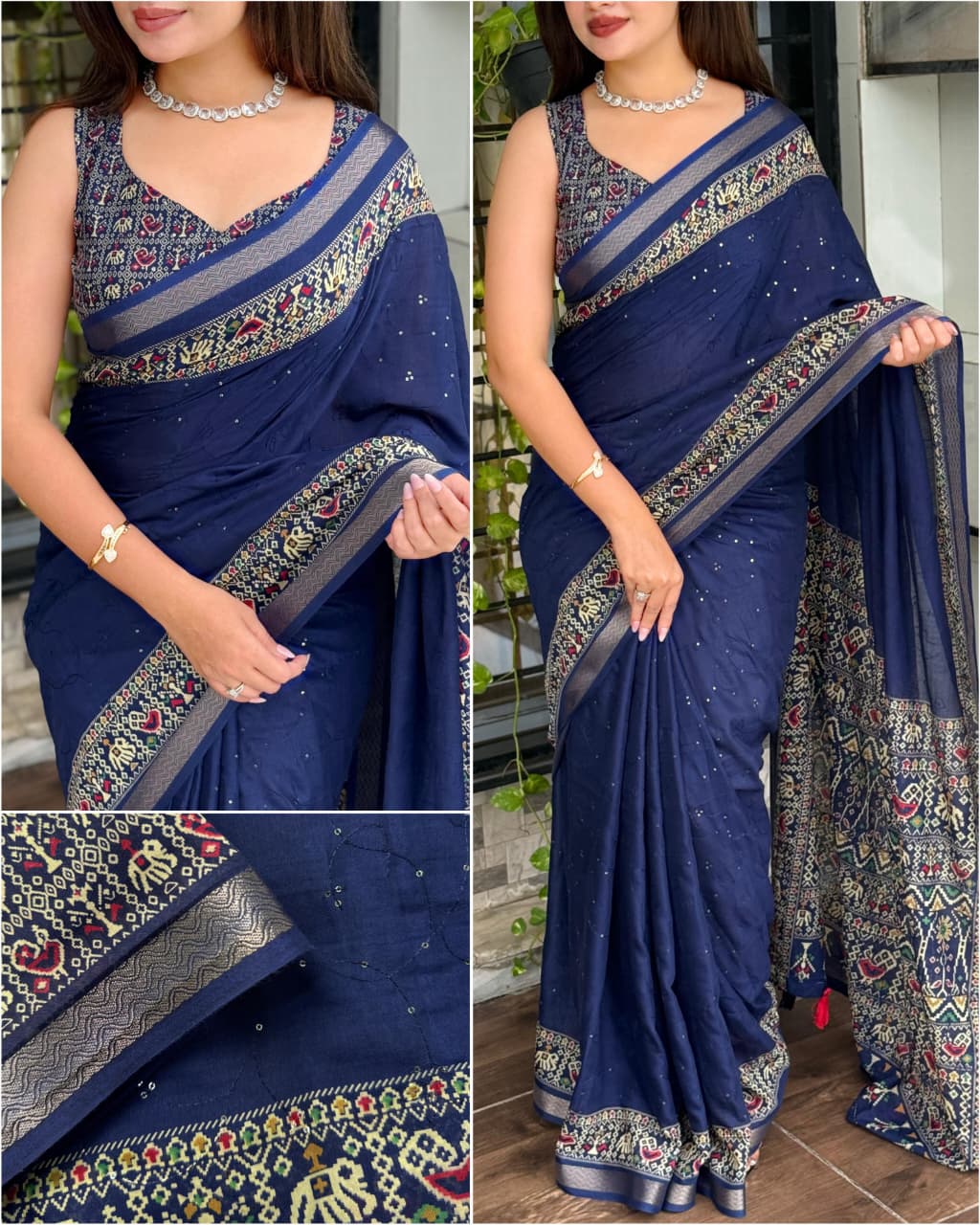 Navy Blue Saree Multi view
Navy Blue Pure Viscose Georgette Saree with Zari Work and Jacquard Border – Elegant Designer Partywear Saree