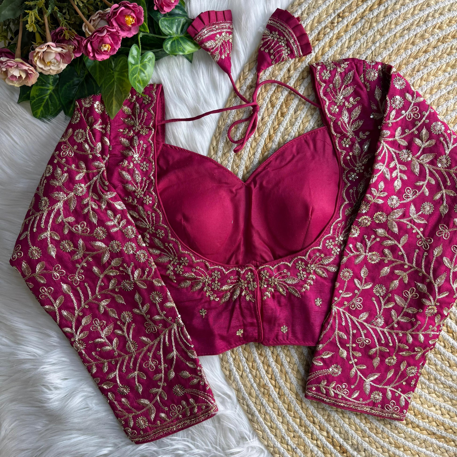 Pink back Madhubala Style Readymade Bridal Blouse