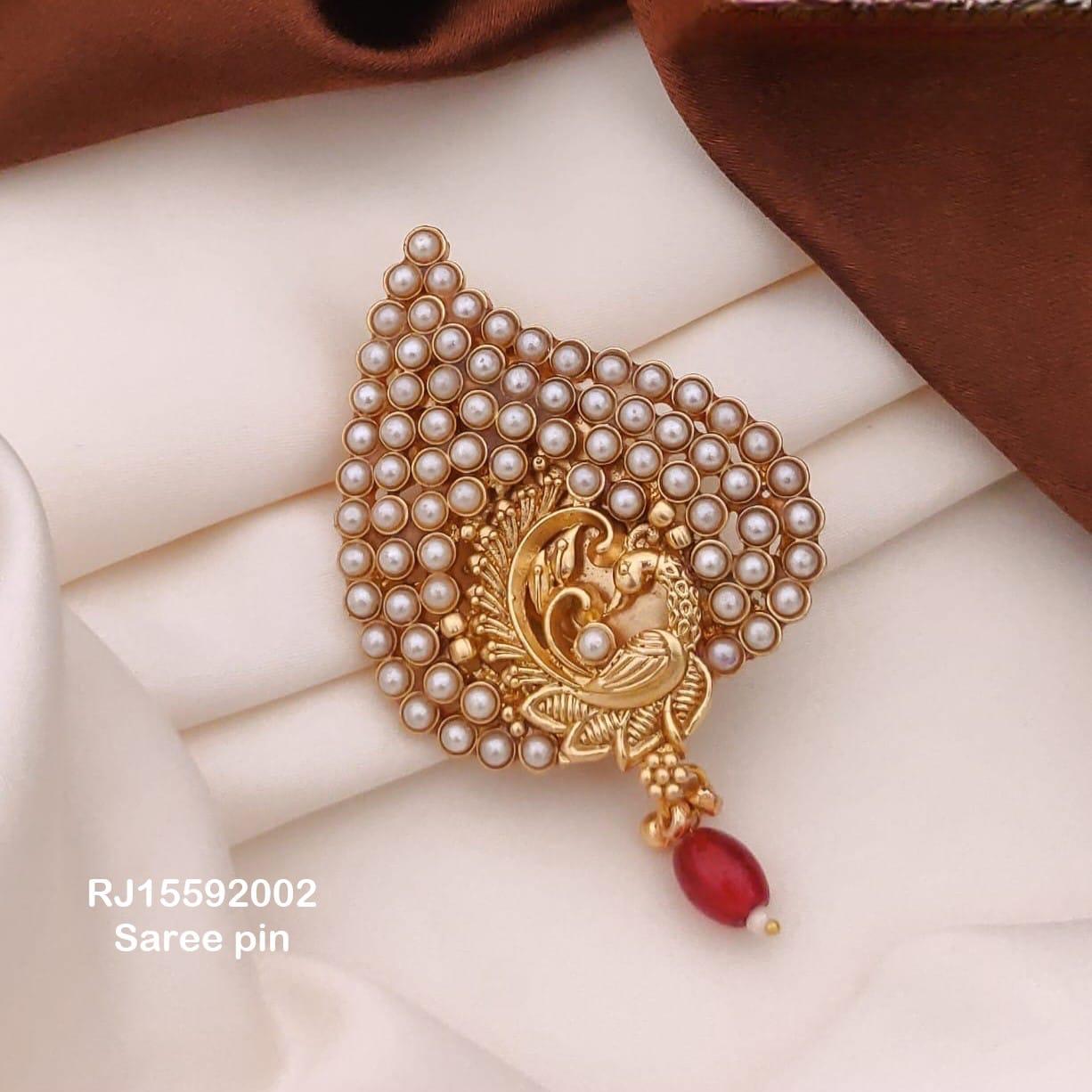 Traditional pearl saree brooch pin for saree draping – Indian party jewellery accessory