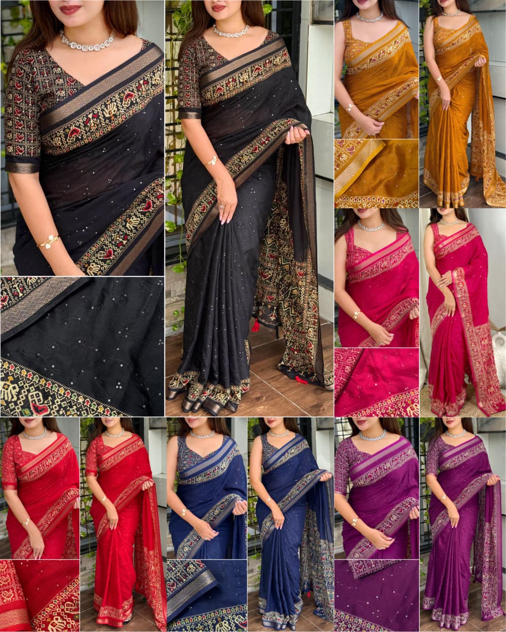 Collage of the sarees in different colors Pure Viscose Georgette Saree with Zari Work and Jacquard Border – Elegant Designer Partywear Saree